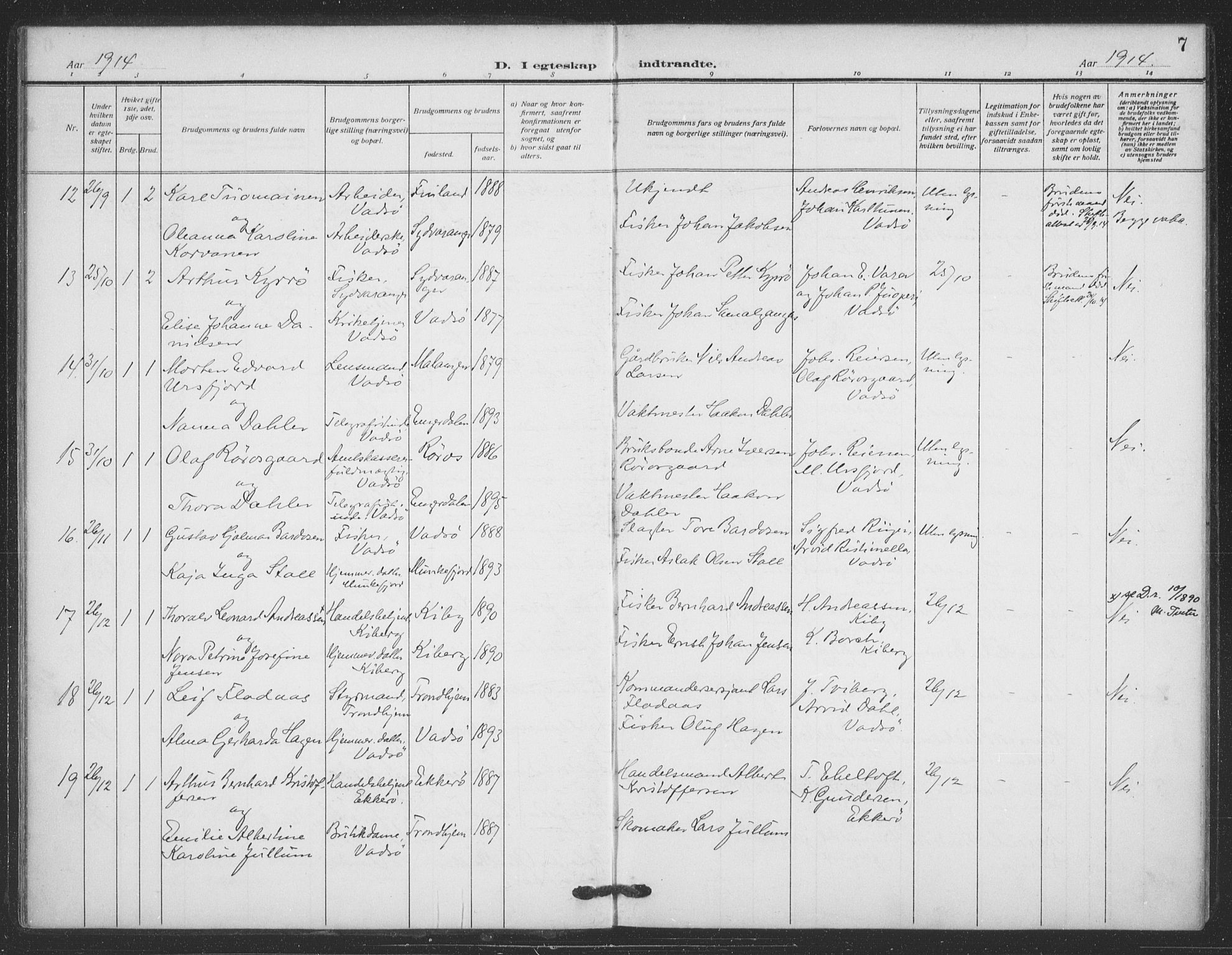 Vadsø sokneprestkontor, SATØ/S-1325/H/Ha/L0008kirke: Parish register (official) no. 8, 1912-1930, p. 7