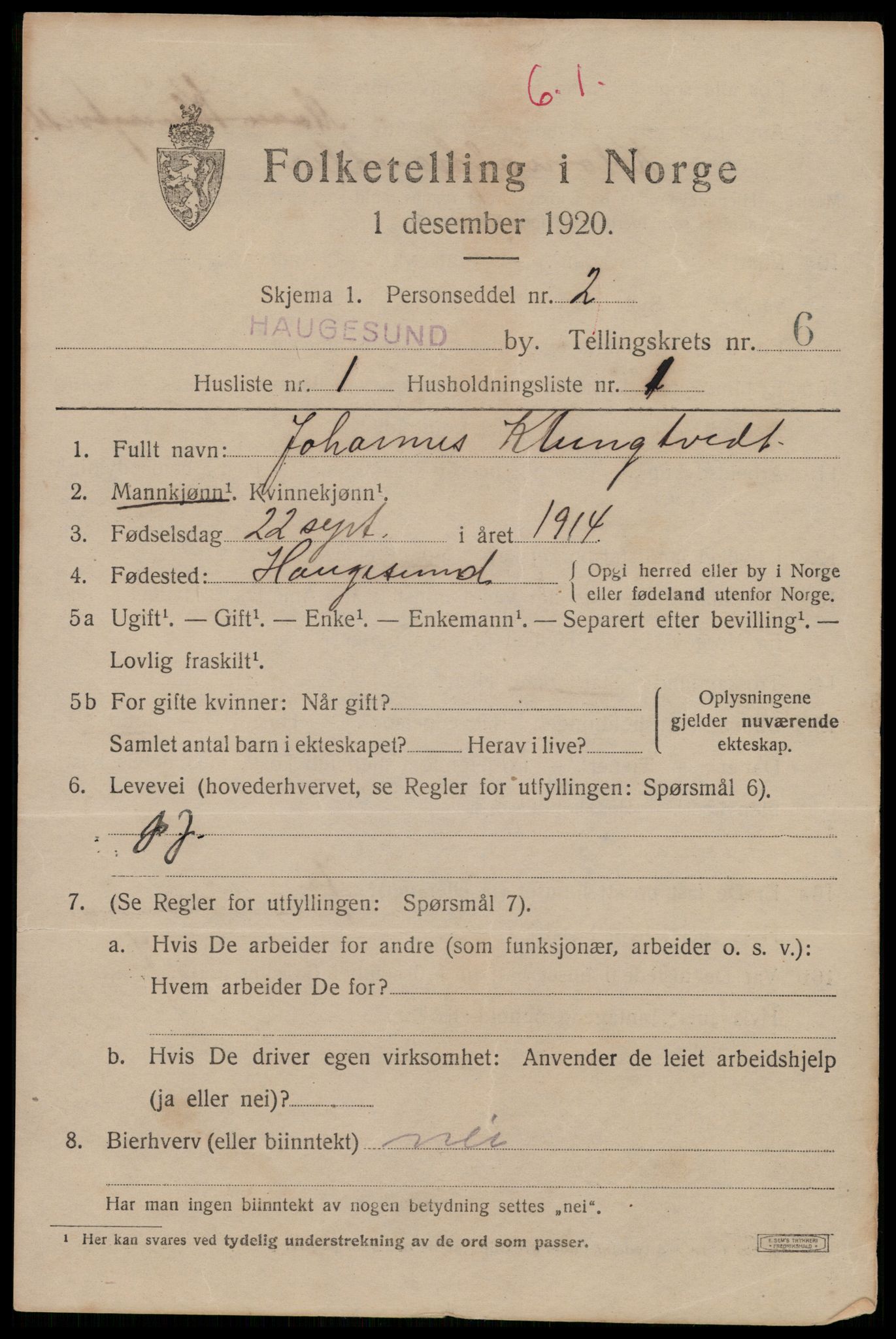 SAST, 1920 census for Haugesund, 1920, p. 21435