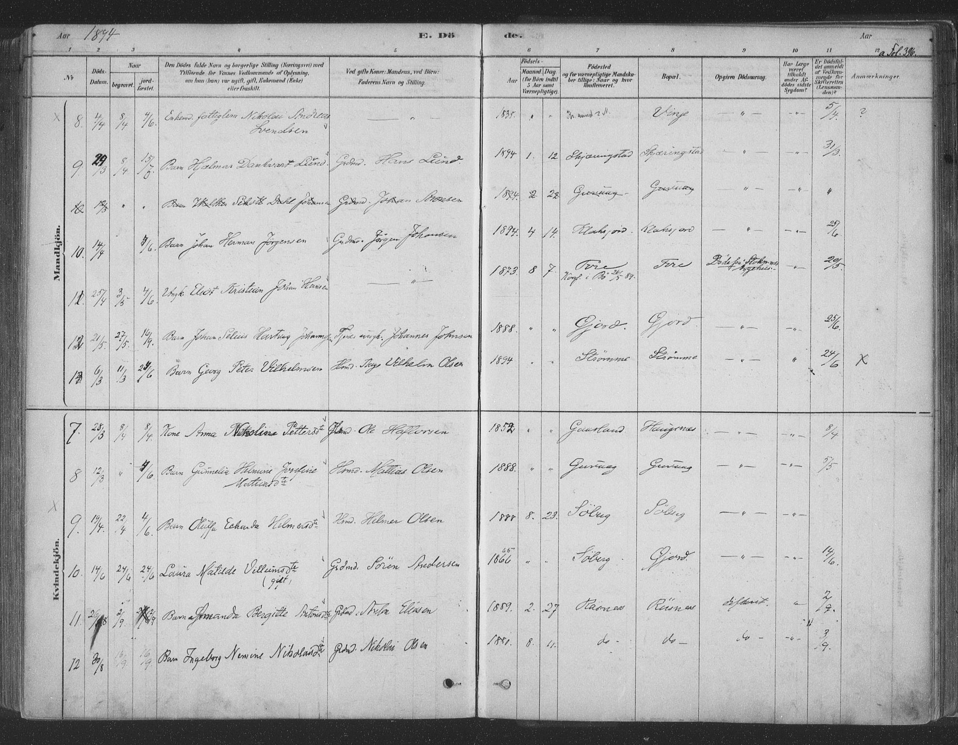 Ministerialprotokoller, klokkerbøker og fødselsregistre - Nordland, AV/SAT-A-1459/891/L1302: Parish register (official) no. 891A07, 1878-1895, p. 396