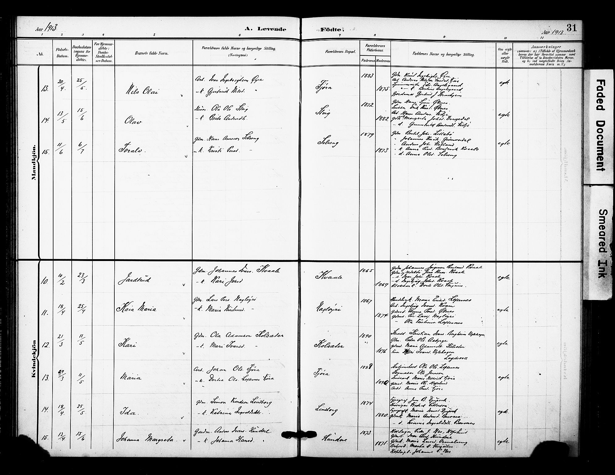 Sogndal sokneprestembete, AV/SAB-A-81301/H/Hab/Haba/L0002: Parish register (copy) no. A 2, 1908-1924, p. 31