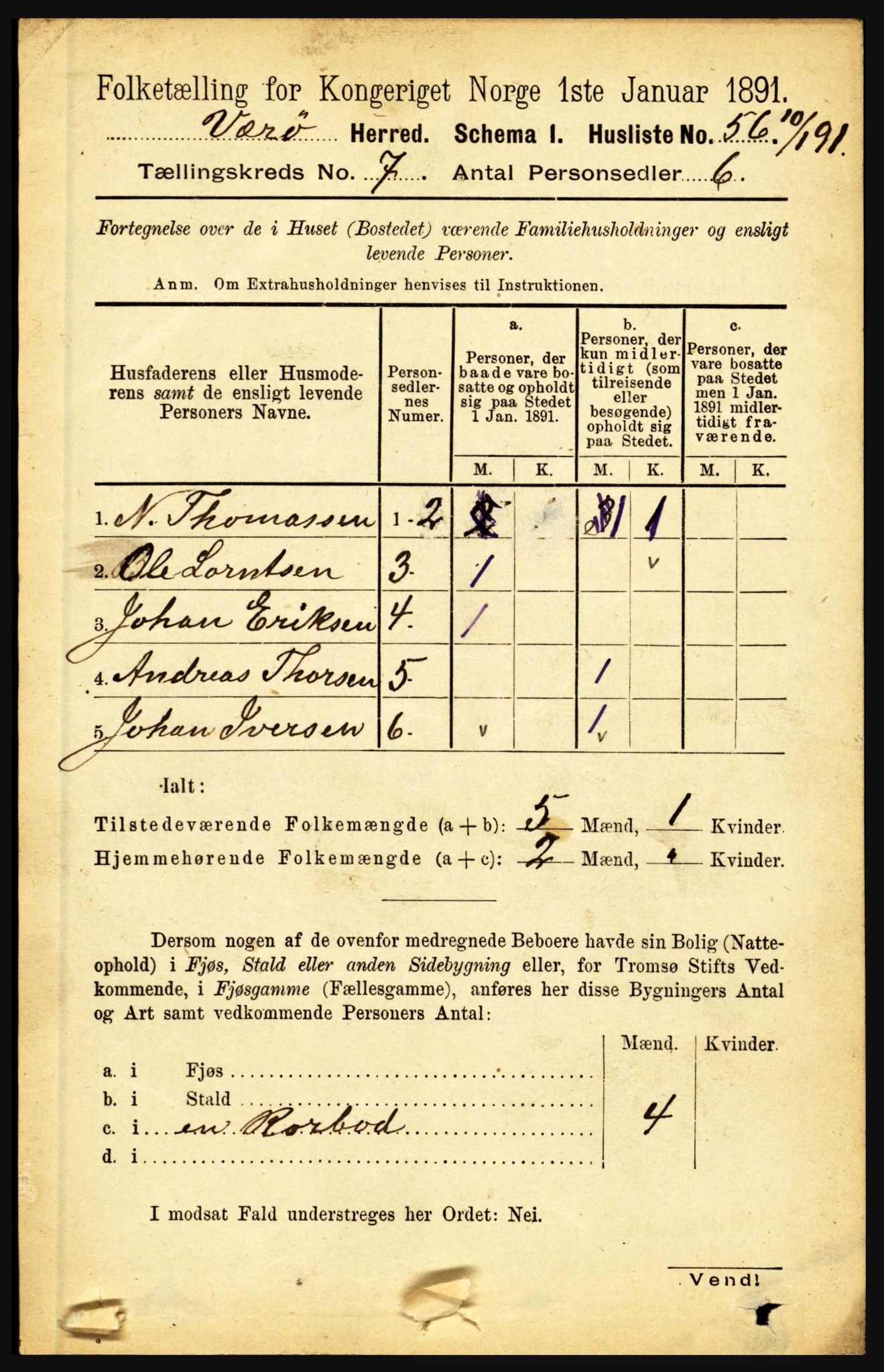 RA, 1891 census for 1857 Værøy, 1891, p. 758