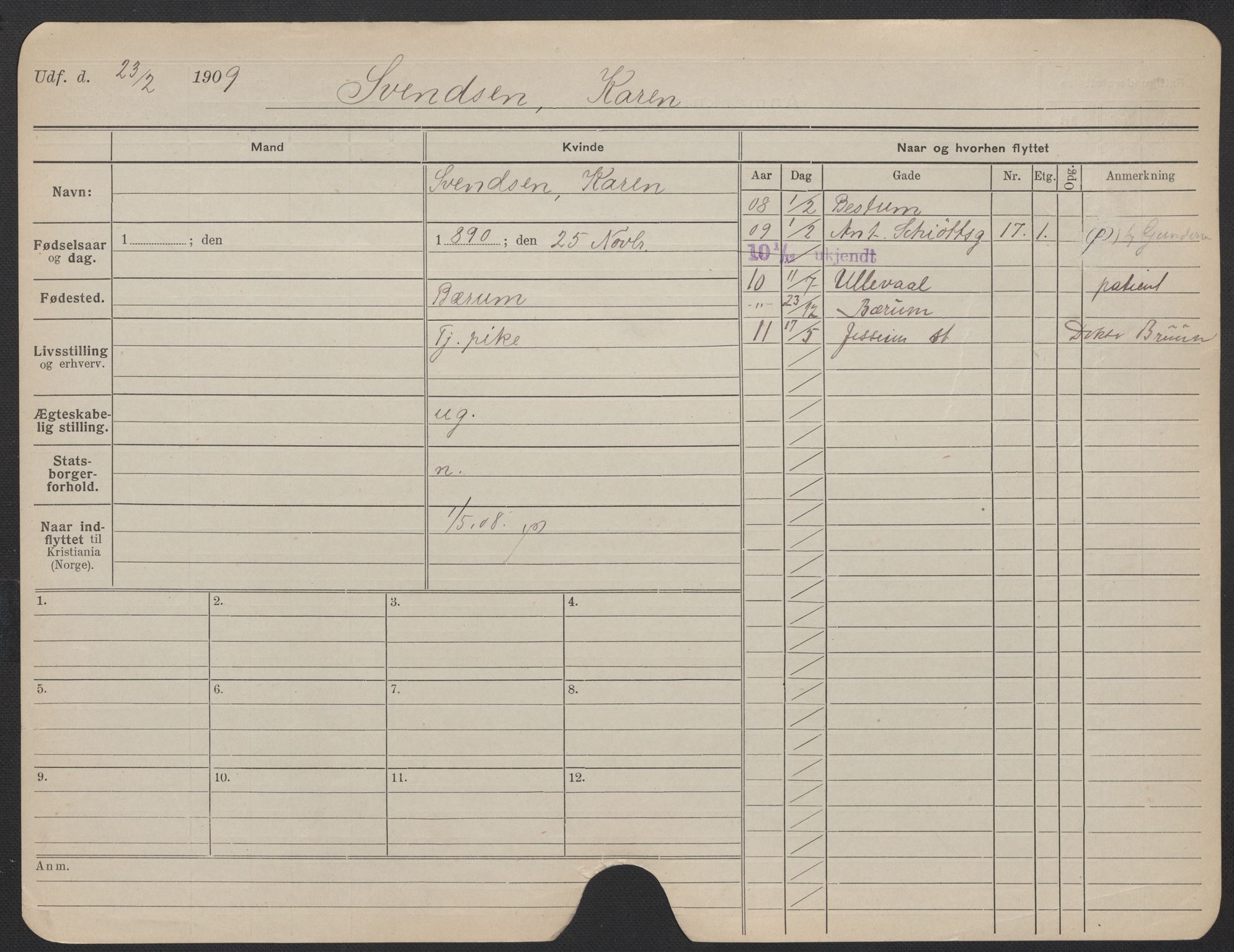 Oslo folkeregister, Registerkort, AV/SAO-A-11715/F/Fa/Fac/L0024: Kvinner, 1906-1914, p. 653a