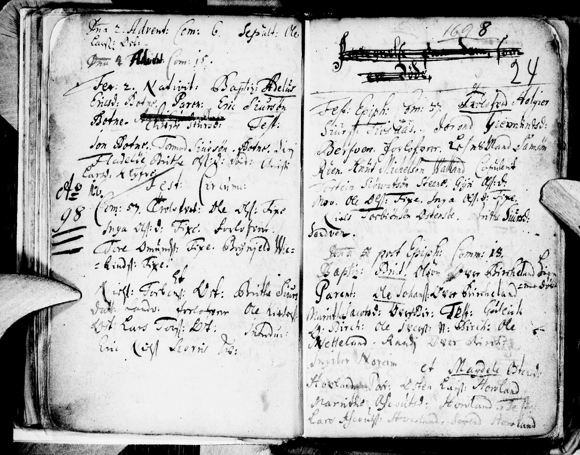 Kvam sokneprestembete, SAB/A-76201/H/Haa: Parish register (official) no. A 1, 1690-1741, p. 24