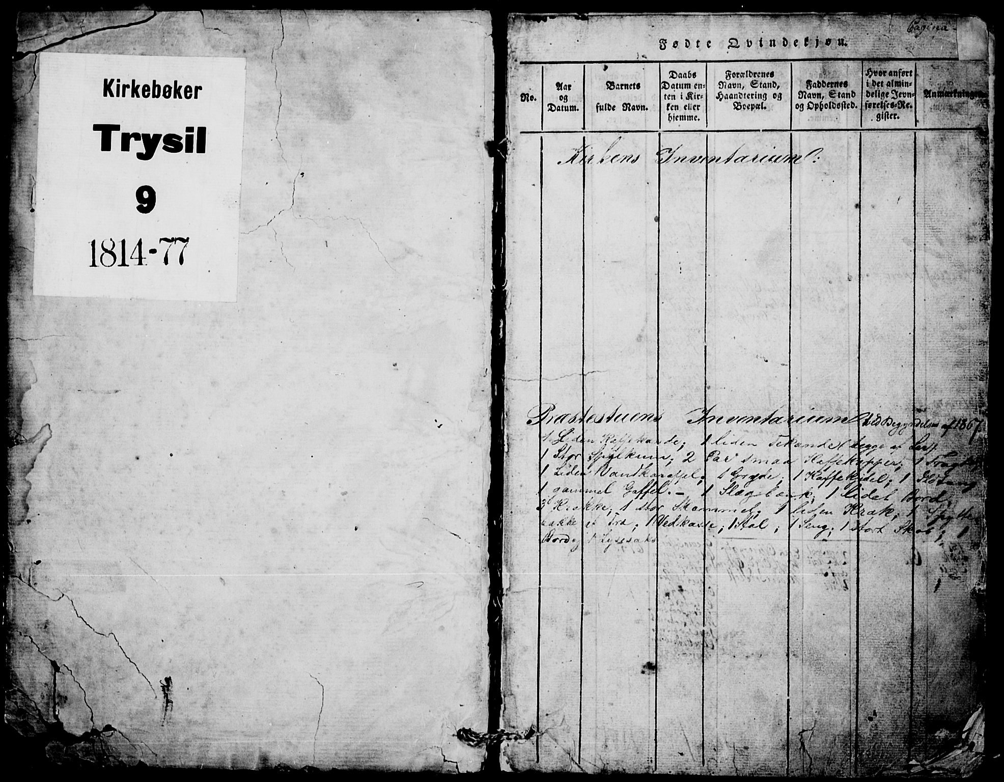 Trysil prestekontor, SAH/PREST-046/H/Ha/Hab/L0005: Parish register (copy) no. 5, 1814-1877, p. 0-1