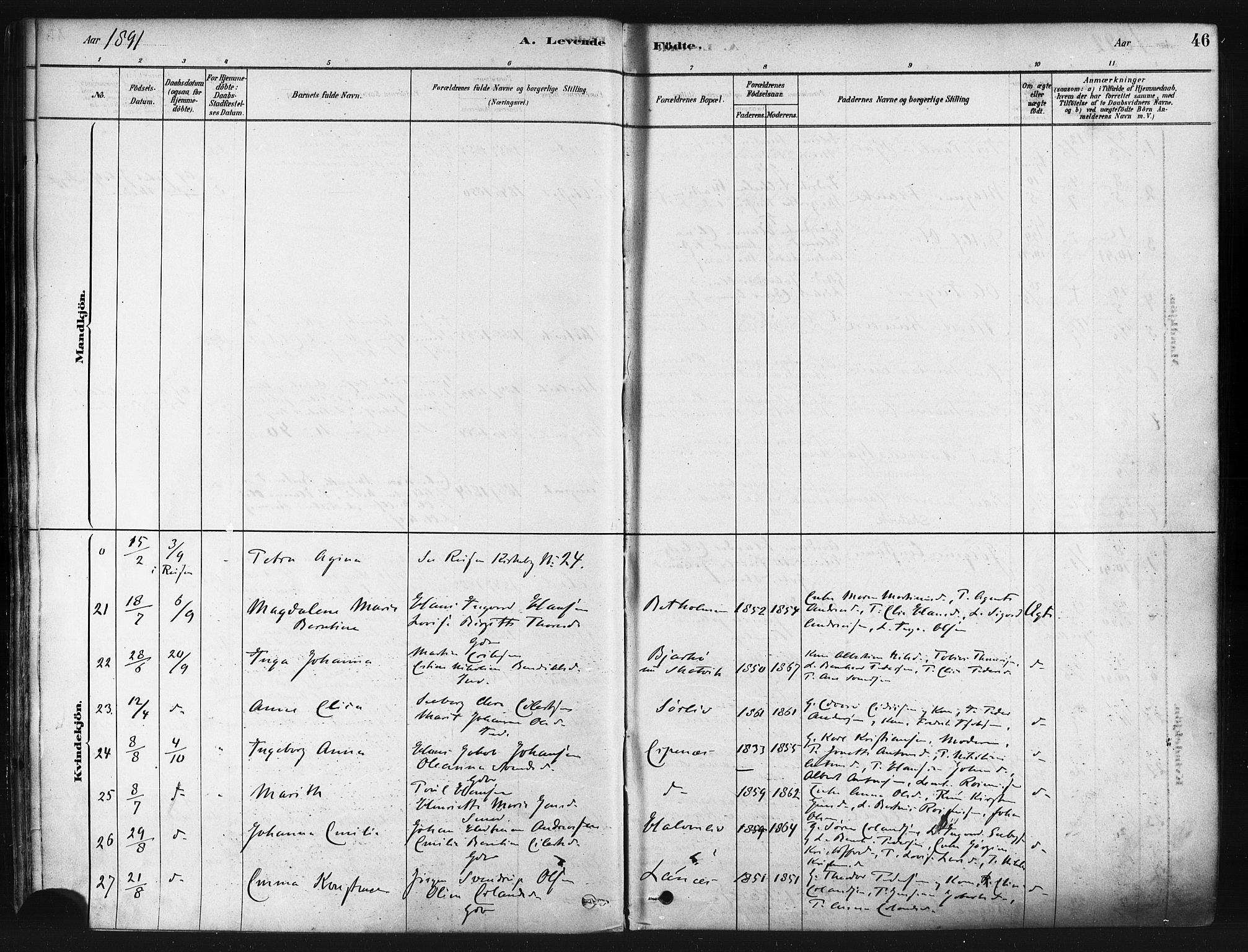 Tranøy sokneprestkontor, AV/SATØ-S-1313/I/Ia/Iaa/L0009kirke: Parish register (official) no. 9, 1878-1904, p. 46