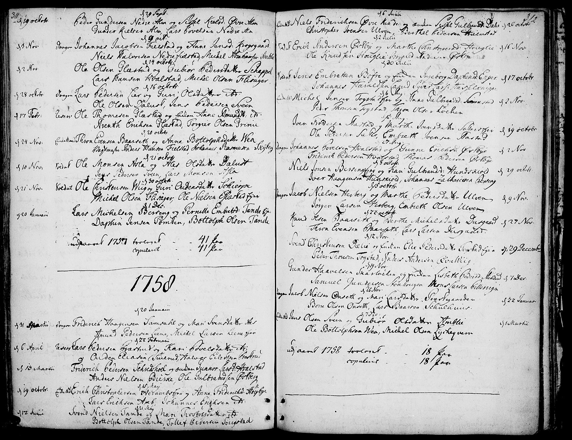 Ringsaker prestekontor, SAH/PREST-014/K/Ka/L0002: Parish register (official) no. 2, 1747-1774, p. 311-312