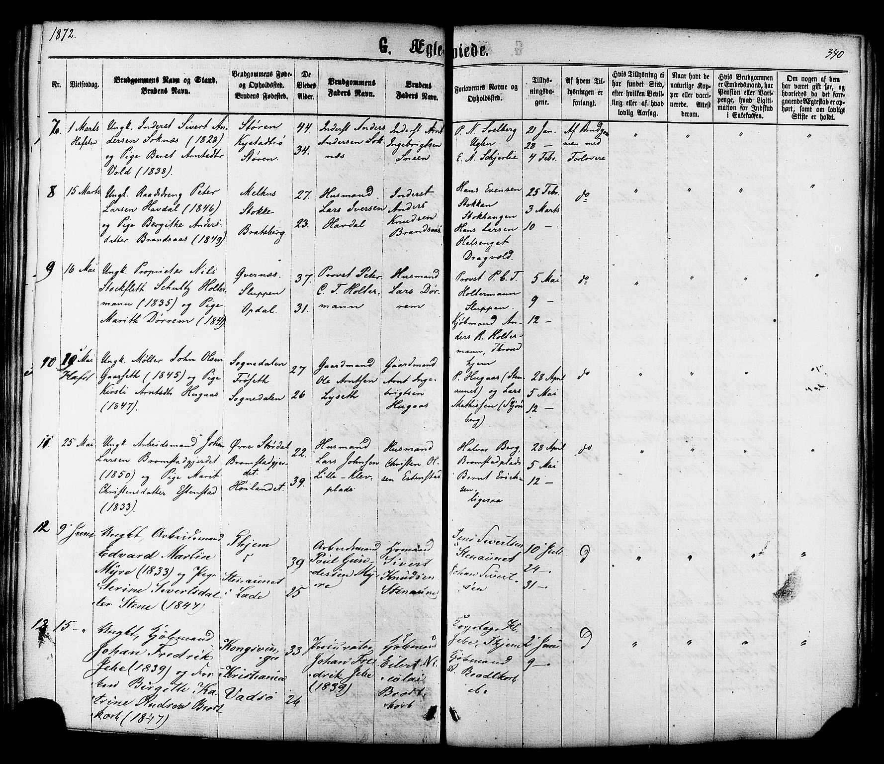Ministerialprotokoller, klokkerbøker og fødselsregistre - Sør-Trøndelag, SAT/A-1456/606/L0293: Parish register (official) no. 606A08, 1866-1877, p. 340
