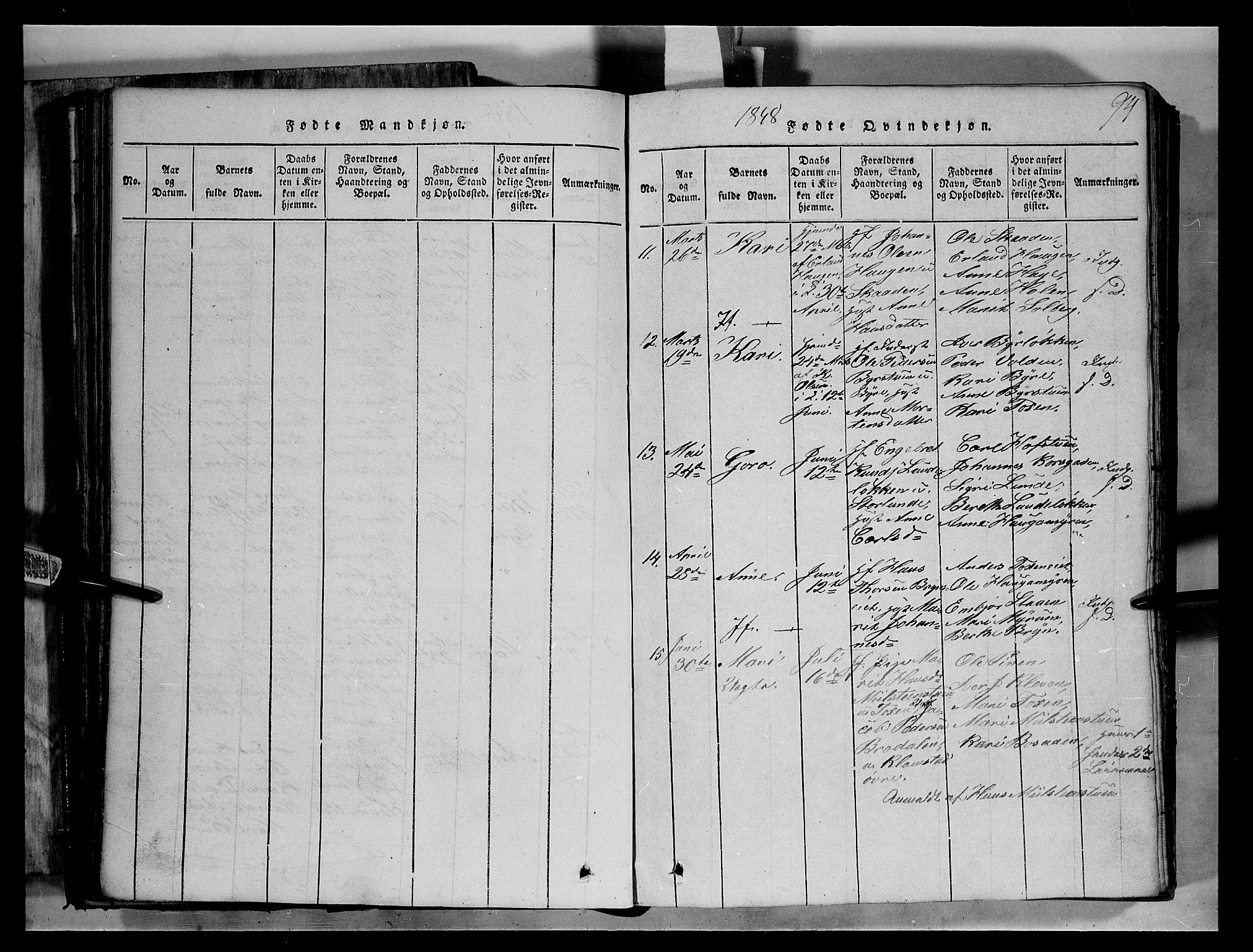 Fron prestekontor, SAH/PREST-078/H/Ha/Hab/L0004: Parish register (copy) no. 4, 1816-1850, p. 94