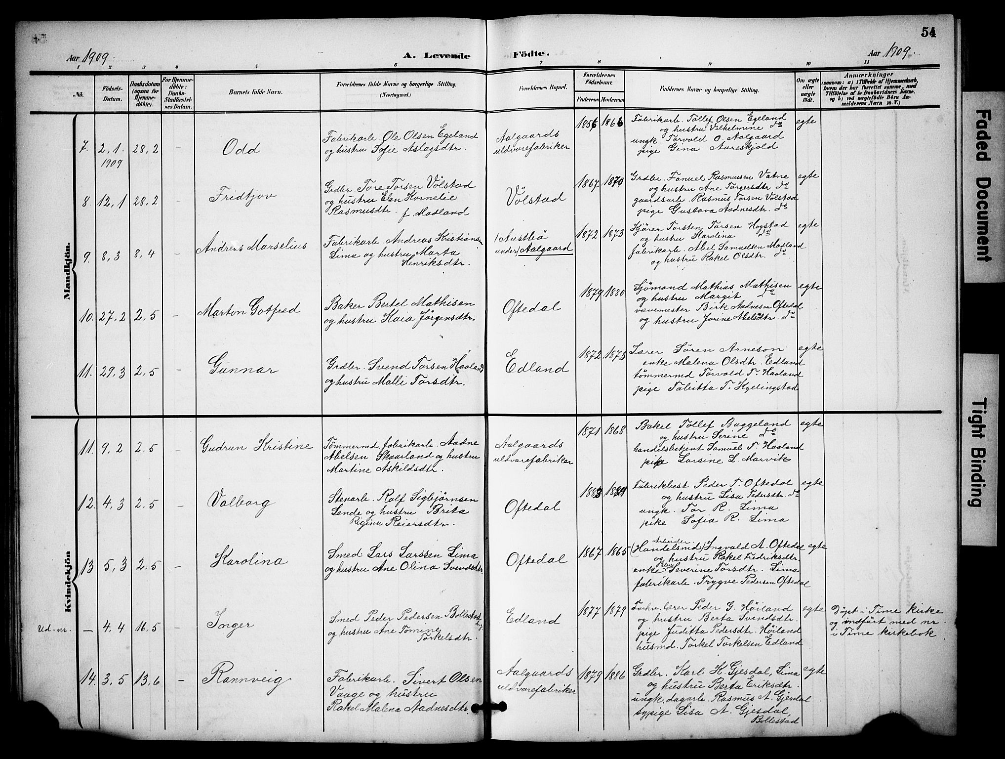 Lye sokneprestkontor, AV/SAST-A-101794/001/30BB/L0009: Parish register (copy) no. B 9, 1902-1923, p. 54