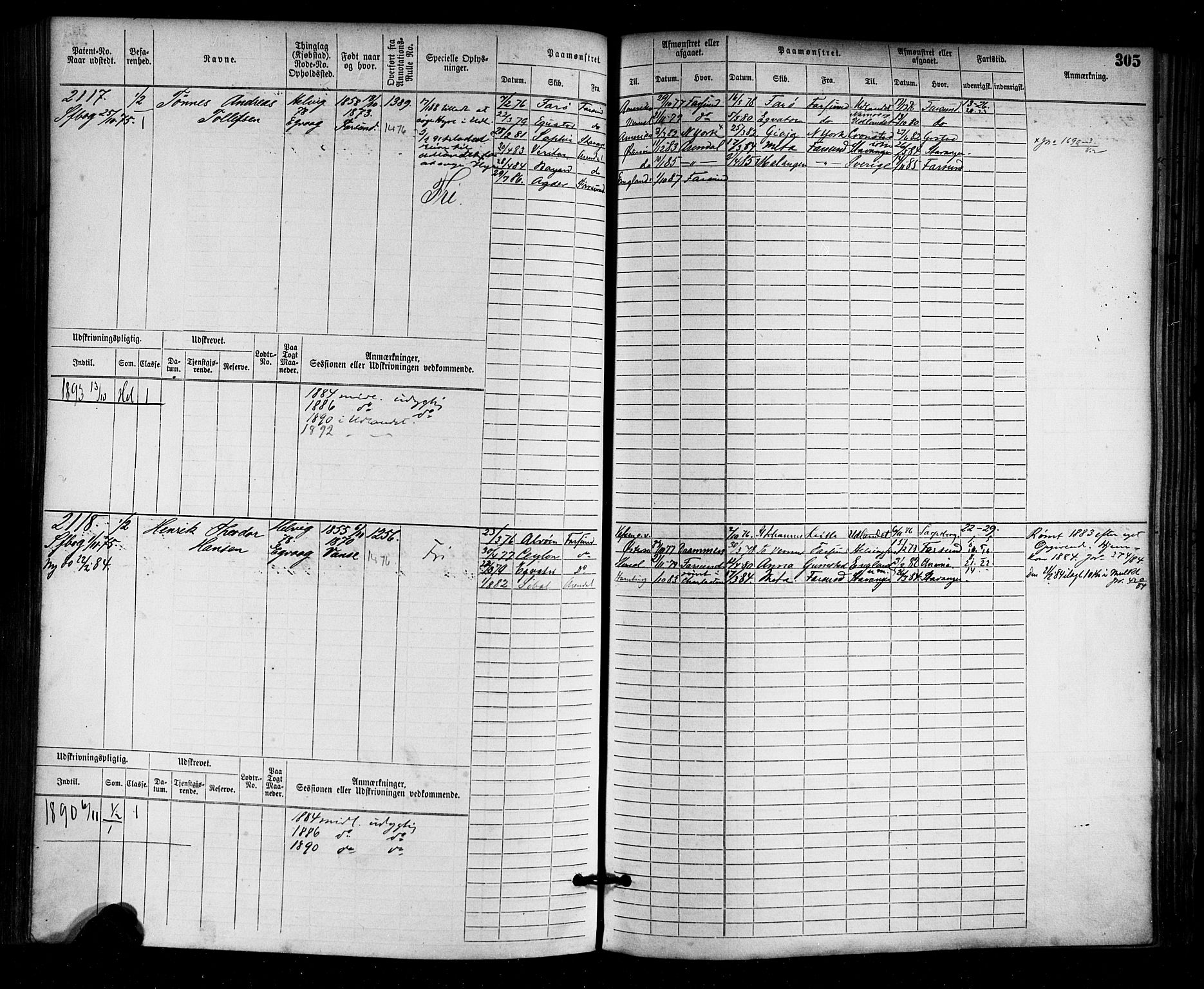 Farsund mønstringskrets, AV/SAK-2031-0017/F/Fb/L0003: Hovedrulle nr 1509-2274, M-6, 1868-1915, p. 311