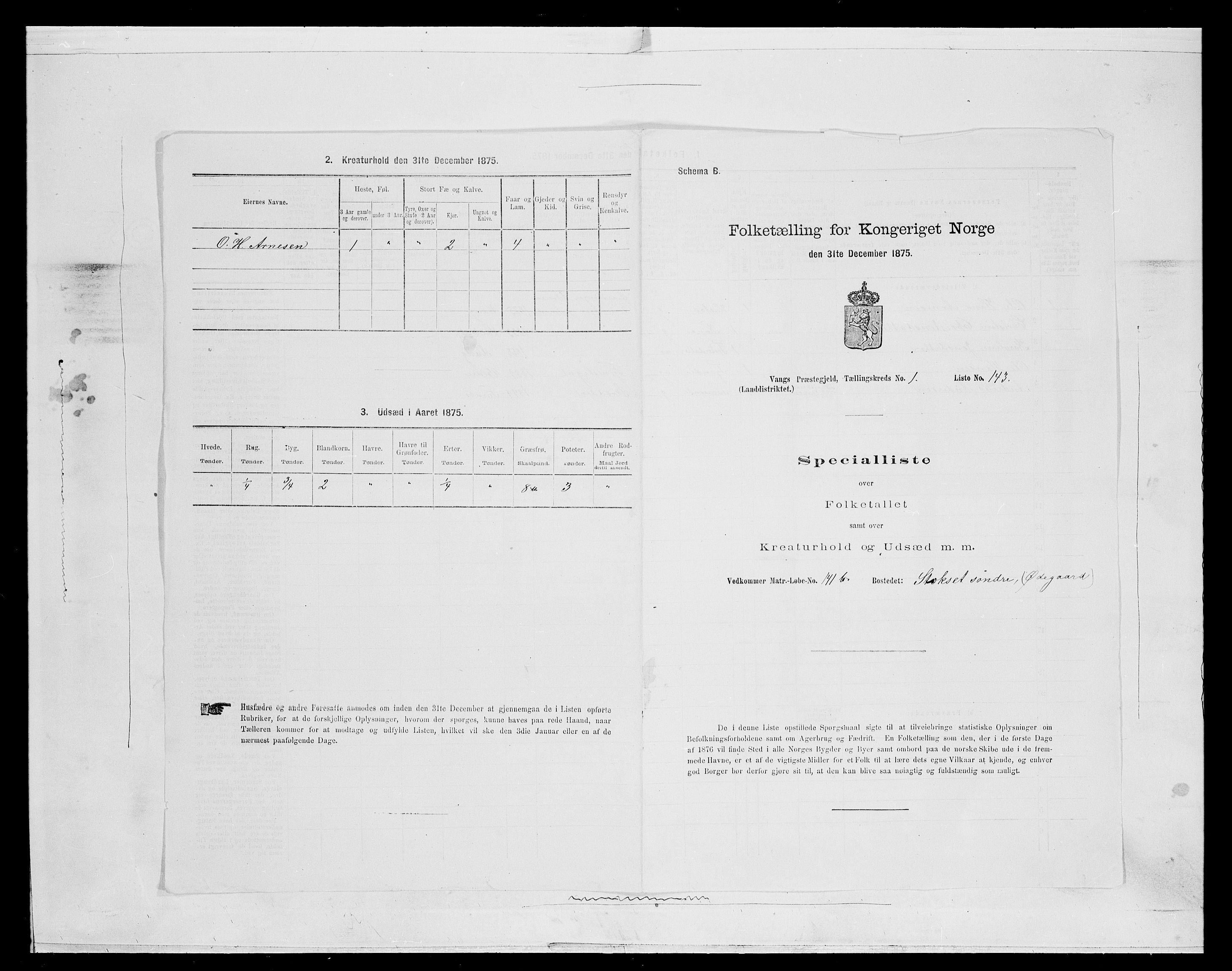 SAH, 1875 census for 0414L Vang/Vang og Furnes, 1875, p. 450