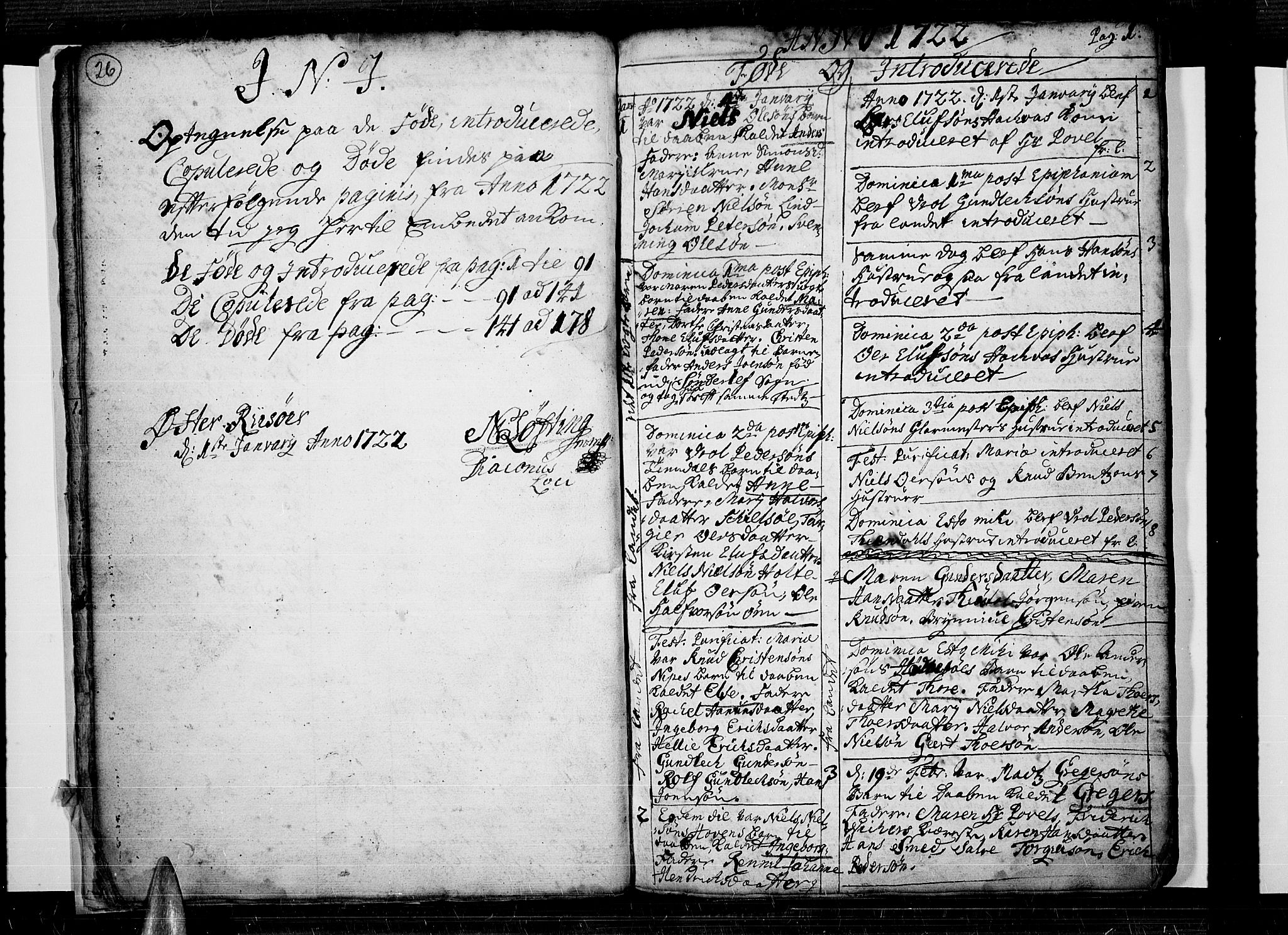 Risør sokneprestkontor, SAK/1111-0035/F/Fb/L0001: Parish register (copy) no. B 1, 1716-1747, p. 0-1
