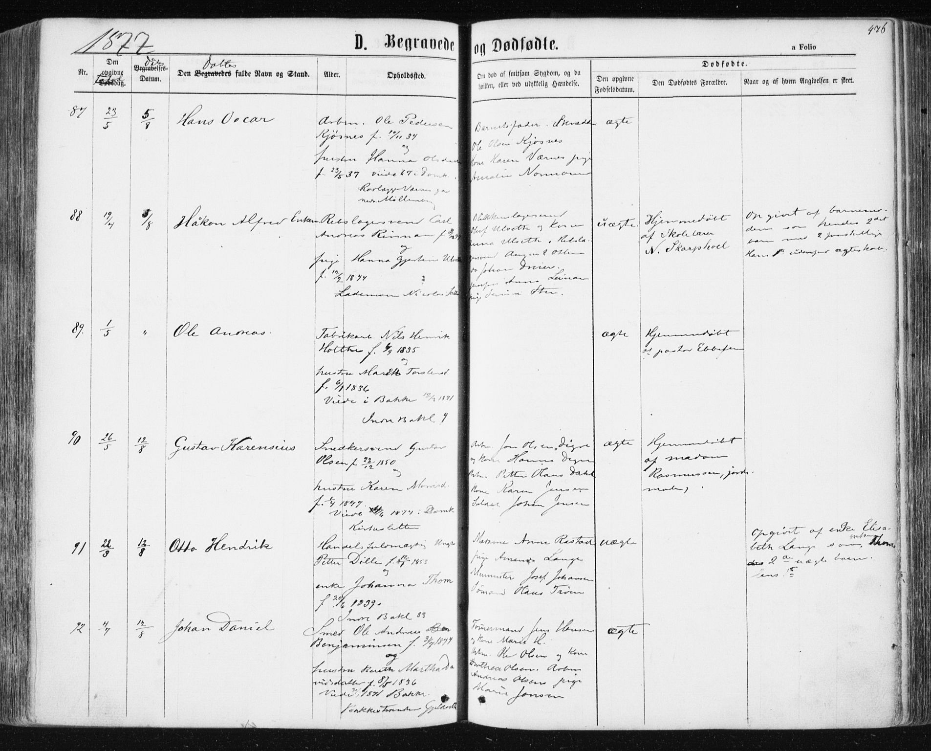 Ministerialprotokoller, klokkerbøker og fødselsregistre - Sør-Trøndelag, AV/SAT-A-1456/604/L0186: Parish register (official) no. 604A07, 1866-1877, p. 476