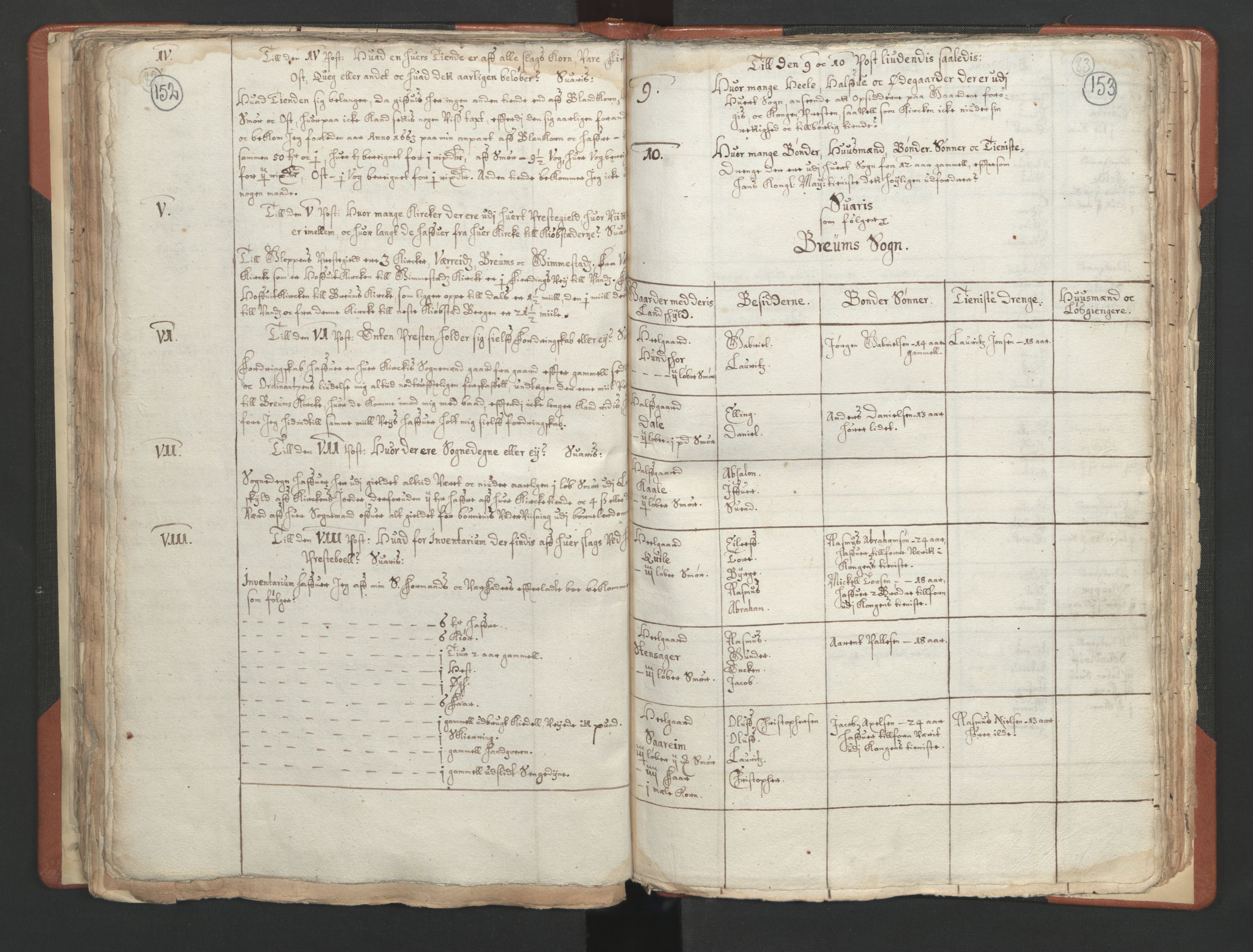 RA, Vicar's Census 1664-1666, no. 25: Nordfjord deanery, 1664-1666, p. 152-153