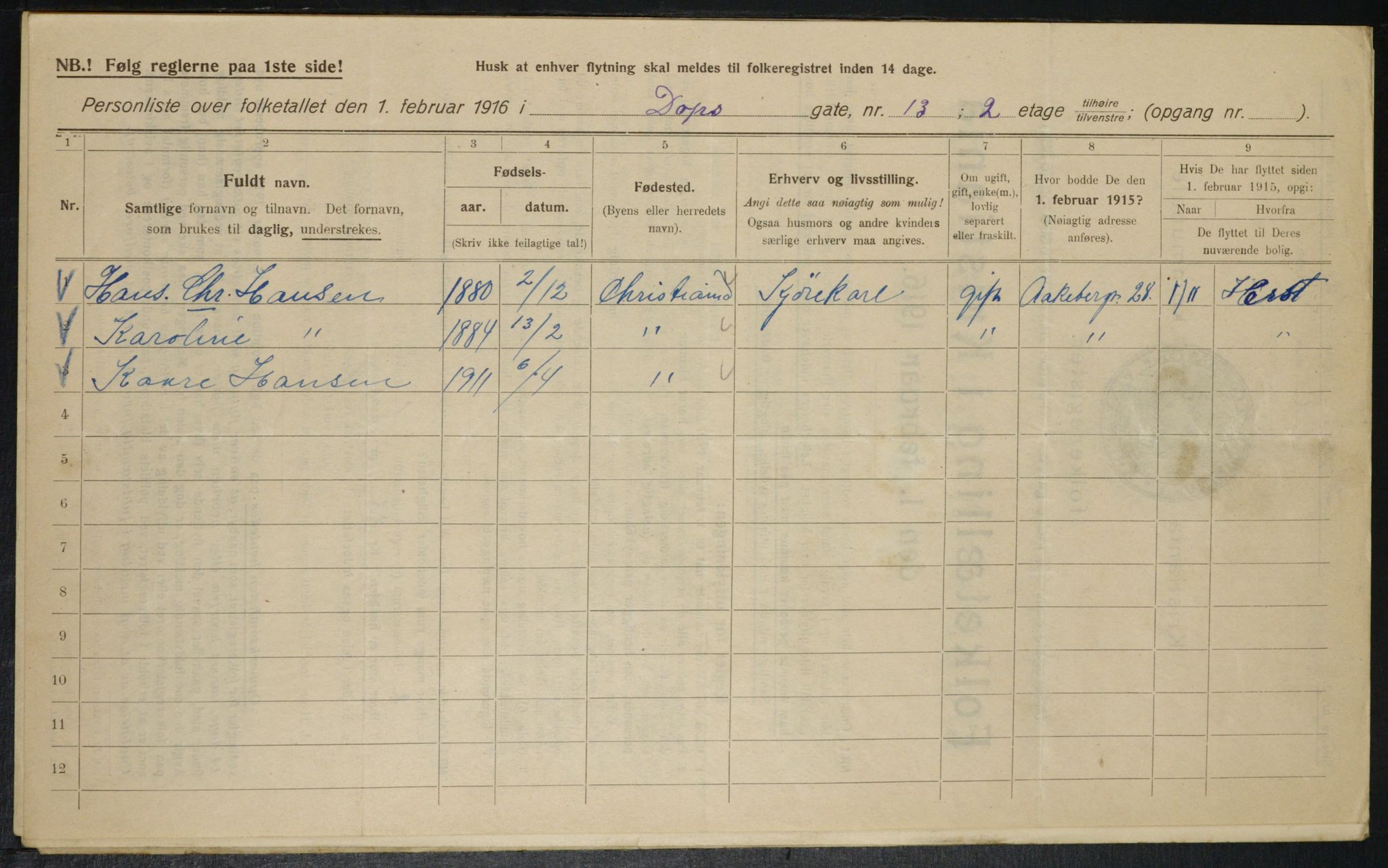 OBA, Municipal Census 1916 for Kristiania, 1916, p. 16082