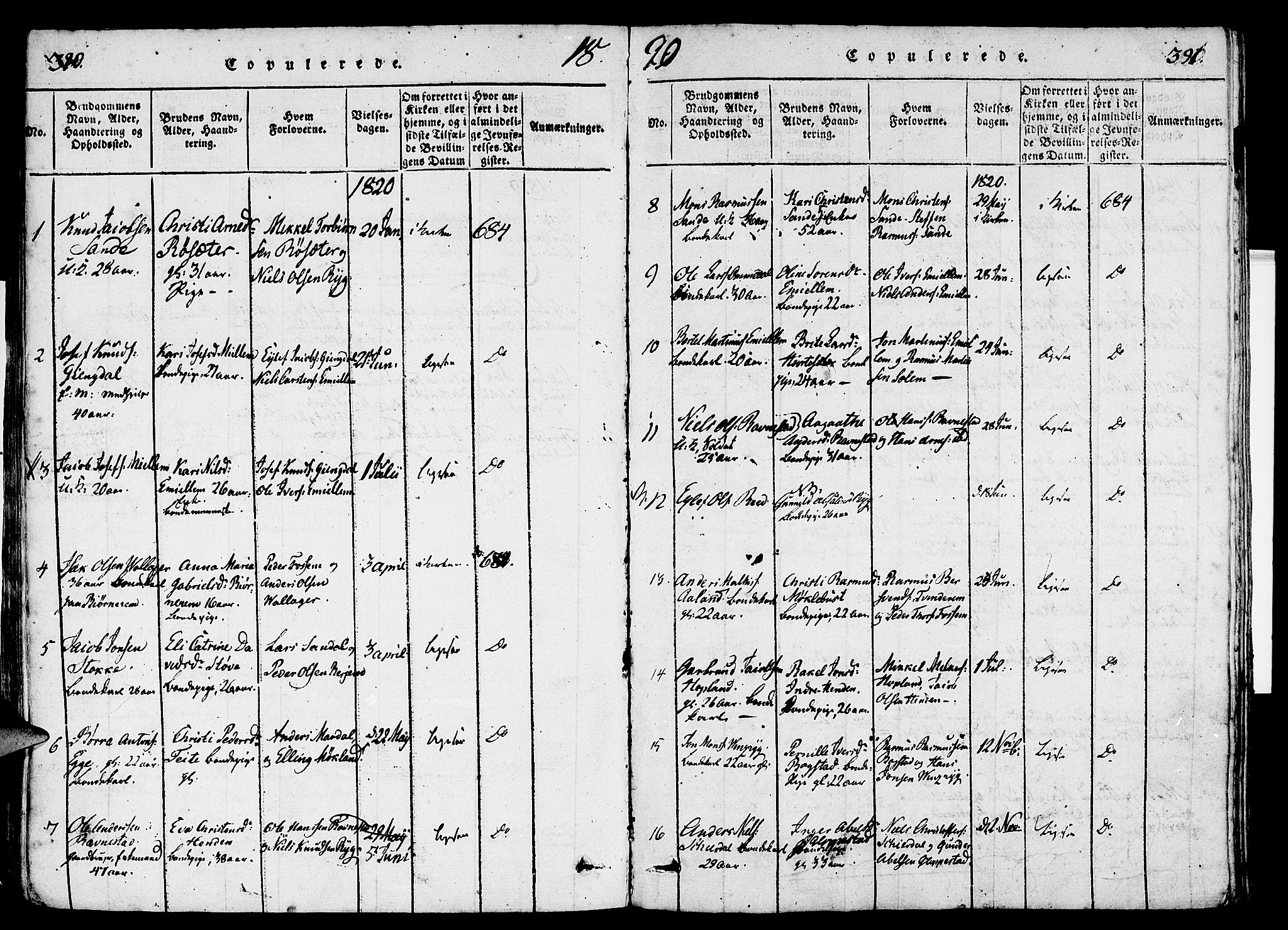 Gloppen sokneprestembete, AV/SAB-A-80101/H/Haa/Haaa/L0006: Parish register (official) no. A 6, 1816-1826, p. 390-391