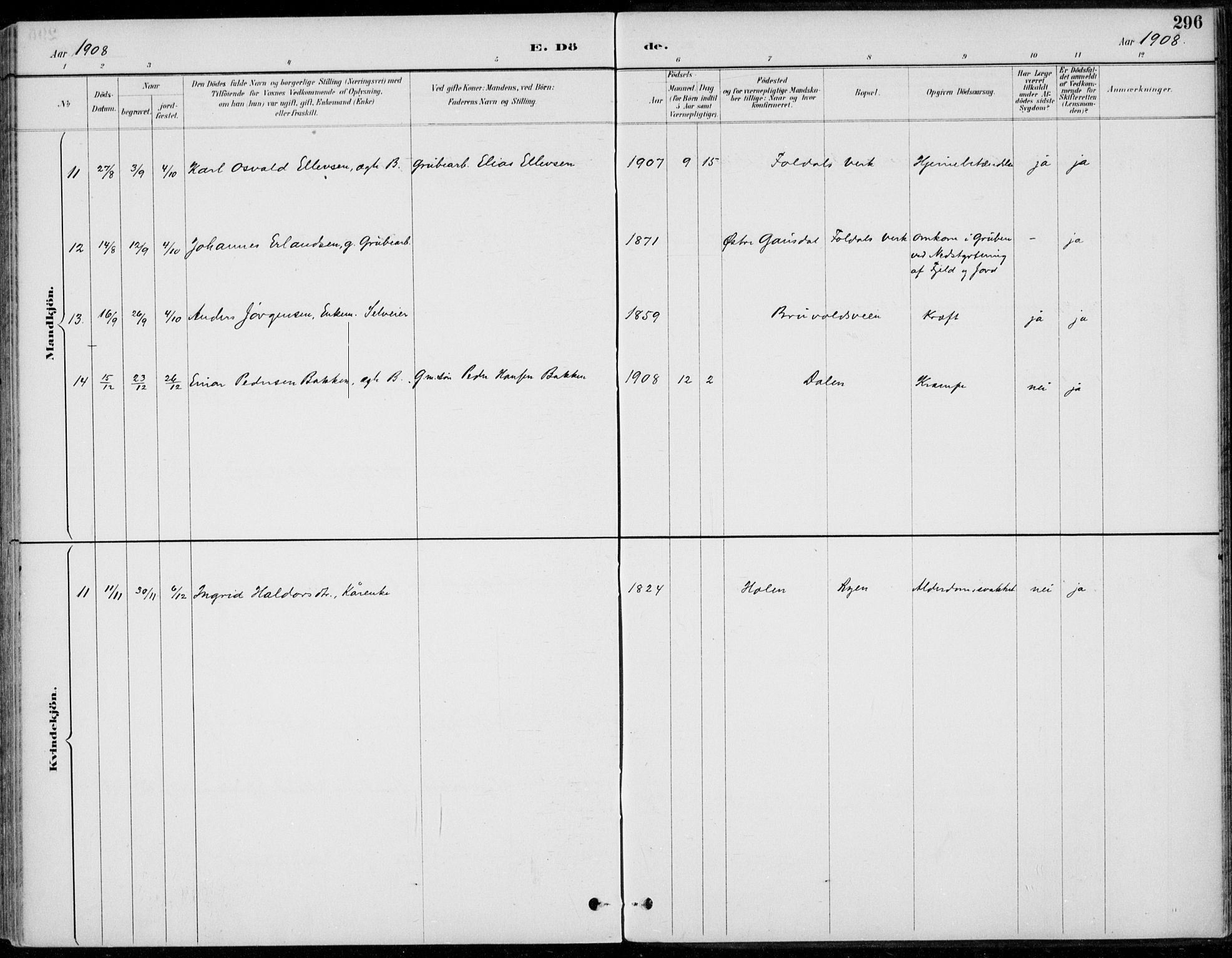 Alvdal prestekontor, AV/SAH-PREST-060/H/Ha/Haa/L0003: Parish register (official) no. 3, 1886-1912, p. 296