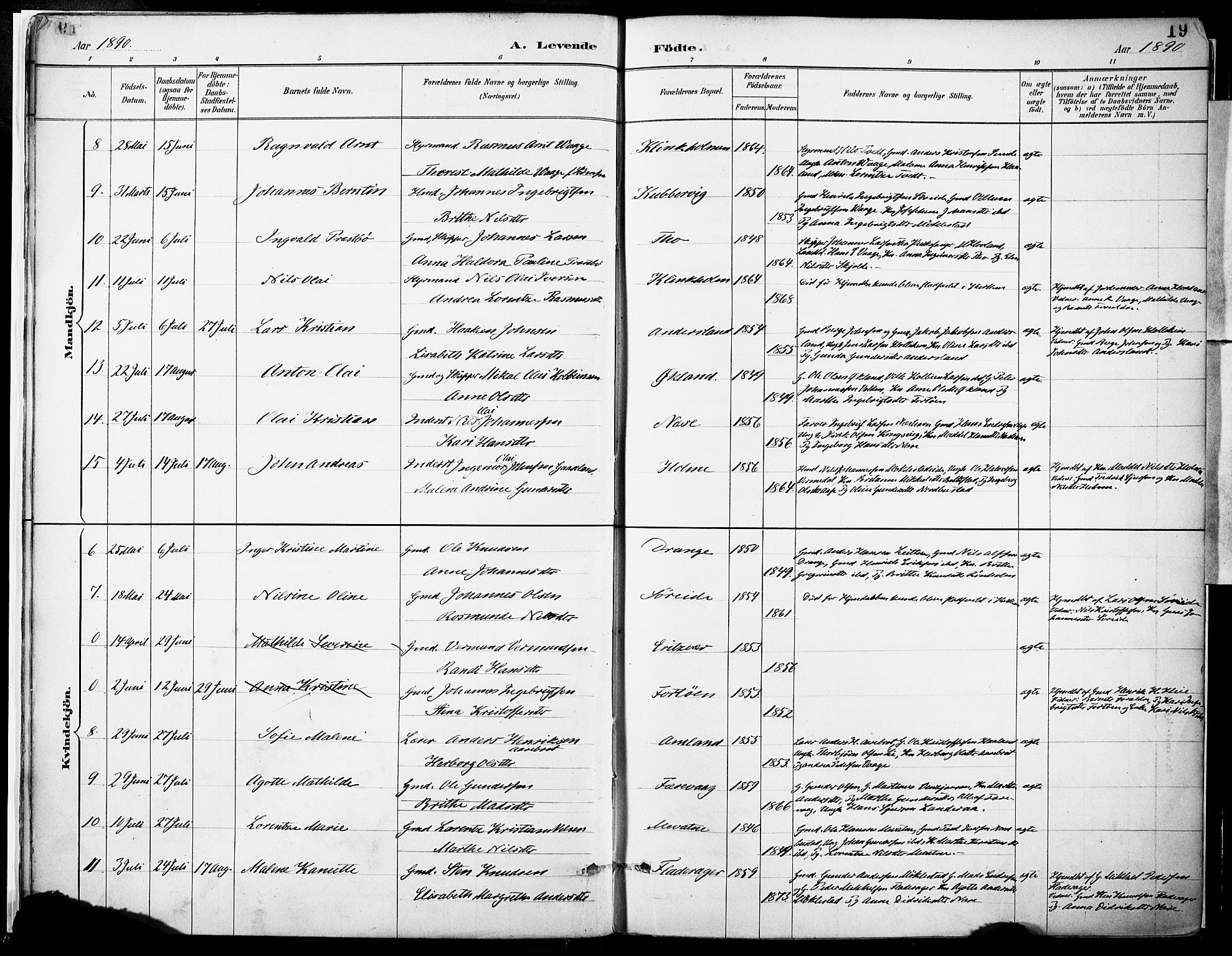 Tysnes sokneprestembete, AV/SAB-A-78601/H/Haa: Parish register (official) no. D 1, 1887-1904, p. 19