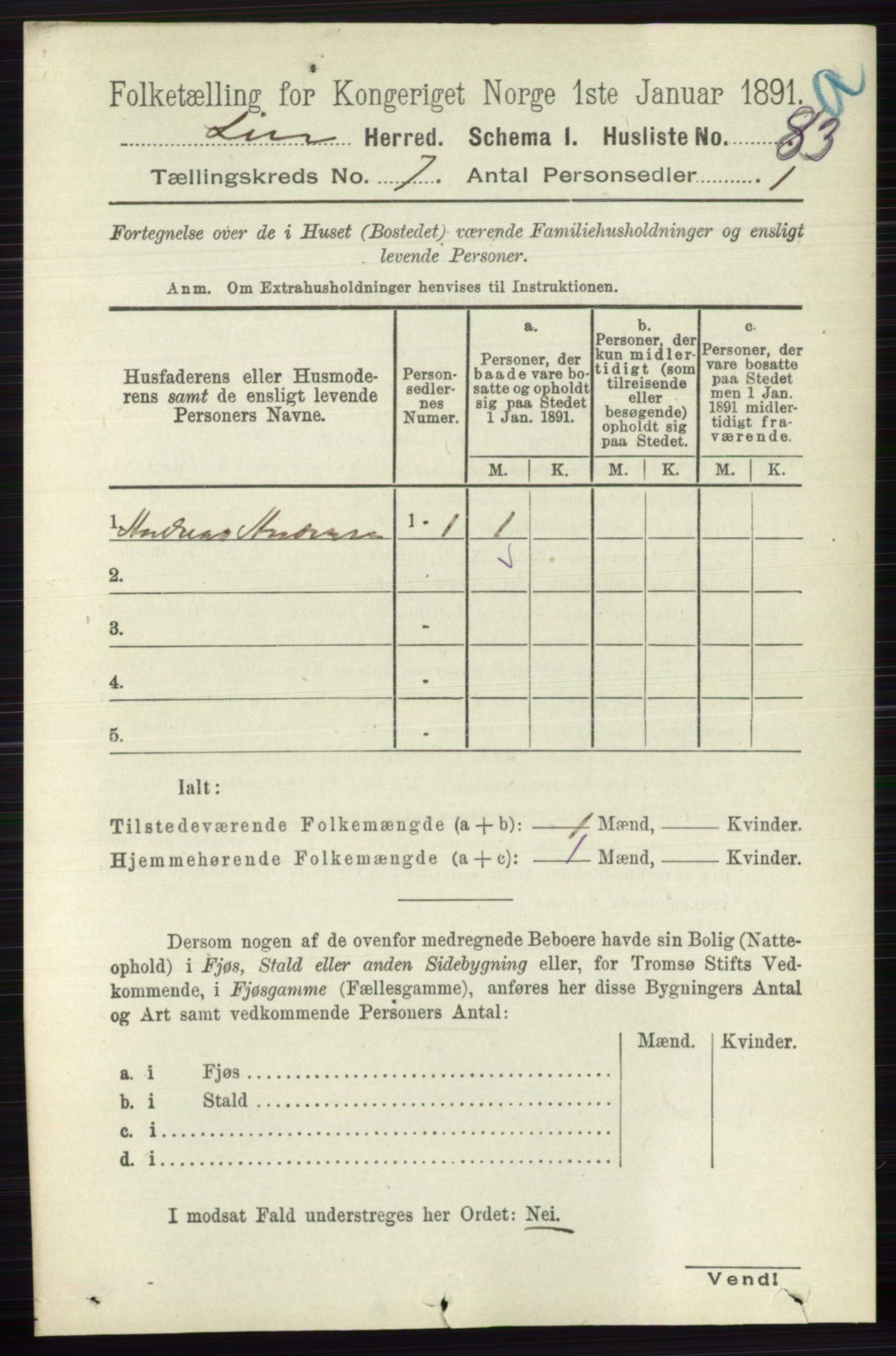 RA, 1891 census for 0626 Lier, 1891, p. 4519