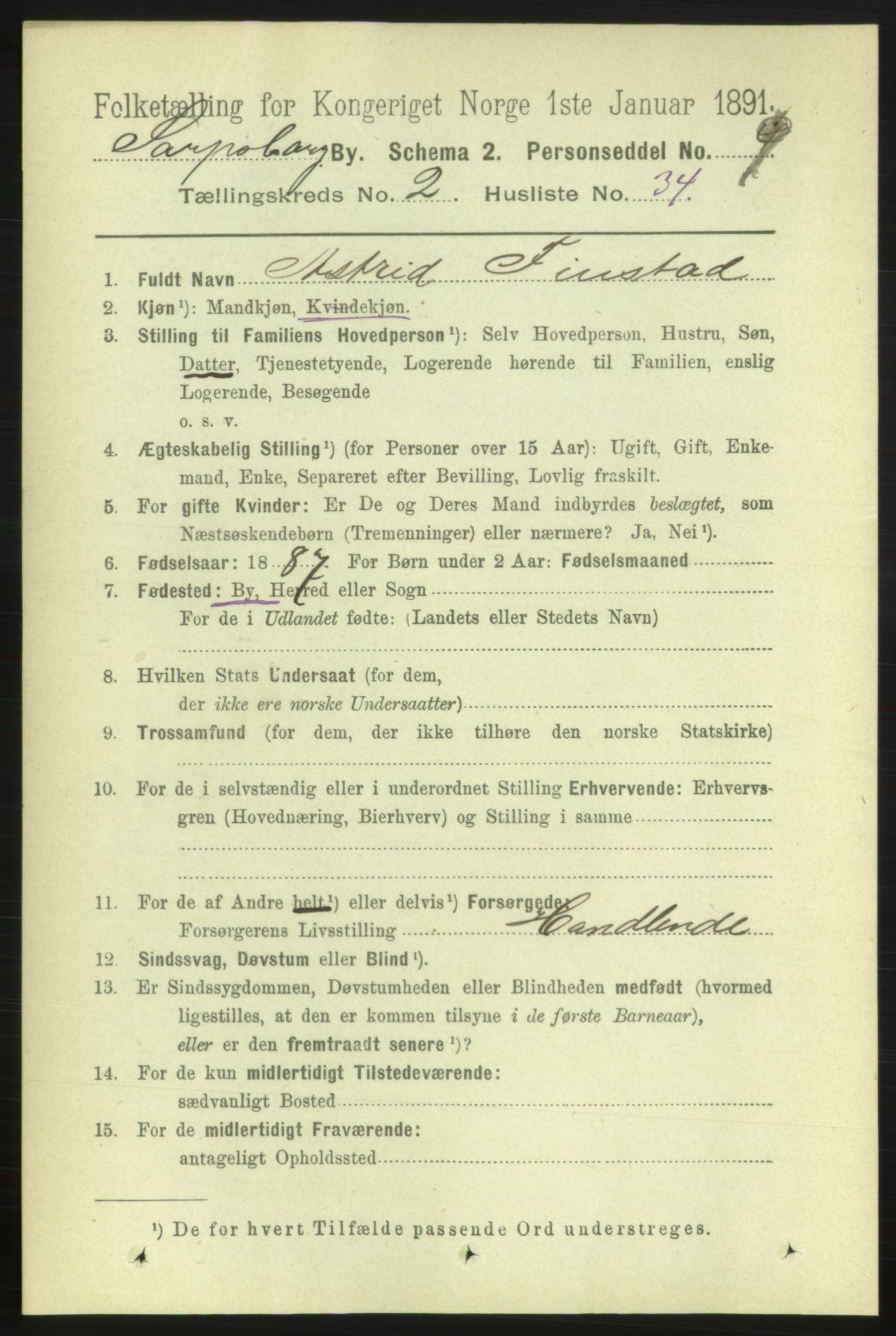 RA, 1891 census for 0102 Sarpsborg, 1891, p. 1619