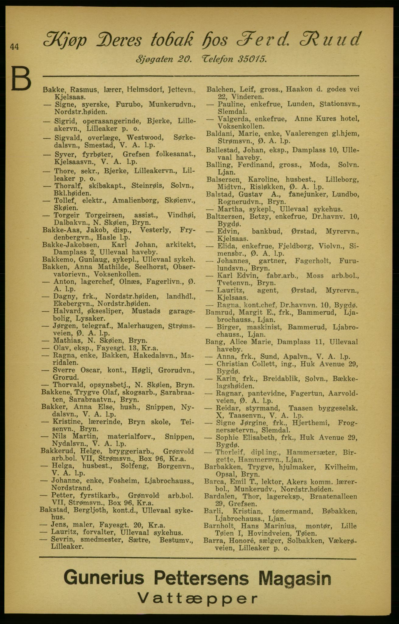 Aker adressebok/adressekalender, PUBL/001/A/003: Akers adressekalender, 1924-1925, p. 44