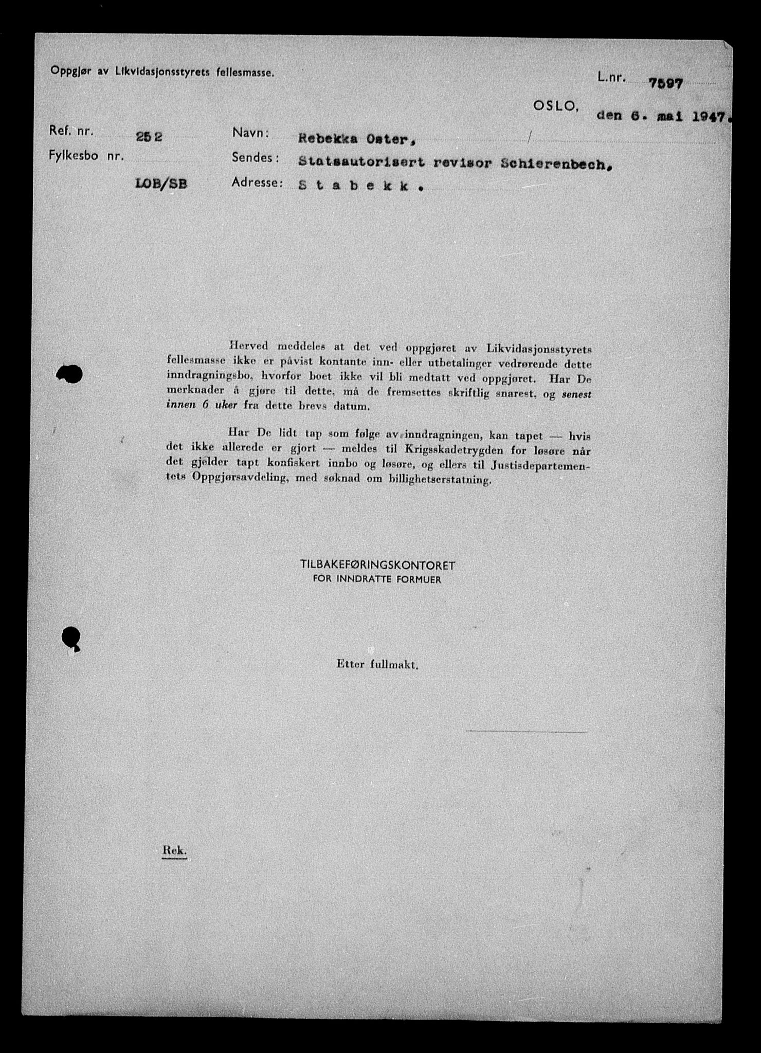 Justisdepartementet, Tilbakeføringskontoret for inndratte formuer, RA/S-1564/H/Hc/Hcc/L0968: --, 1945-1947, p. 135