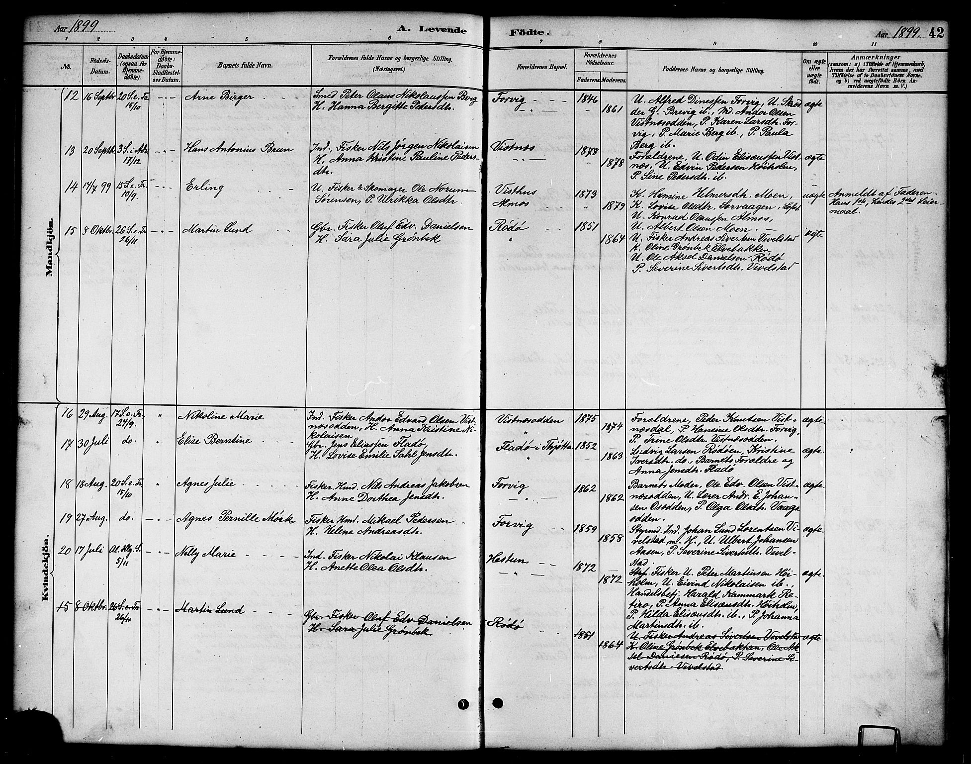 Ministerialprotokoller, klokkerbøker og fødselsregistre - Nordland, AV/SAT-A-1459/819/L0277: Parish register (copy) no. 819C03, 1888-1917, p. 42