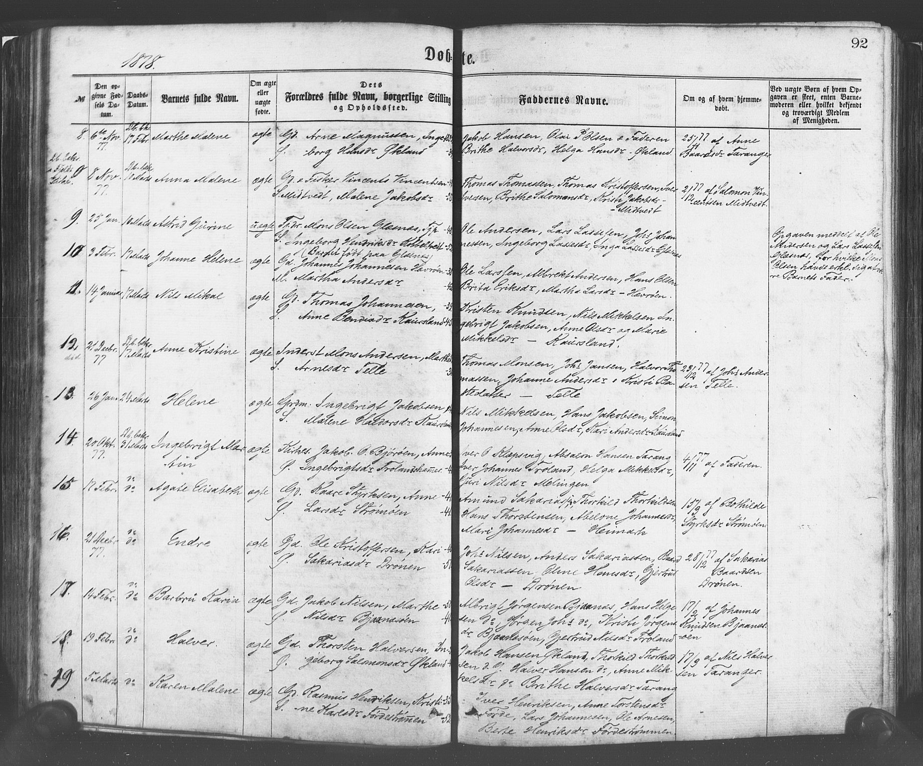 Sund sokneprestembete, AV/SAB-A-99930: Parish register (official) no. A 15, 1867-1881, p. 92
