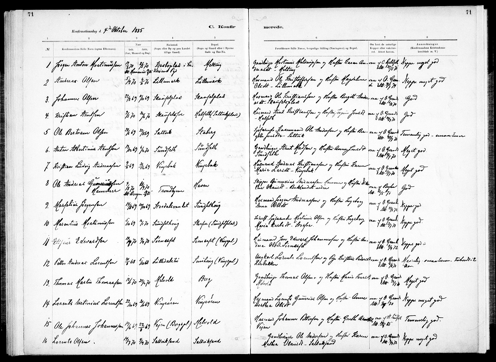 Ministerialprotokoller, klokkerbøker og fødselsregistre - Nord-Trøndelag, SAT/A-1458/733/L0325: Parish register (official) no. 733A04, 1884-1908, p. 71