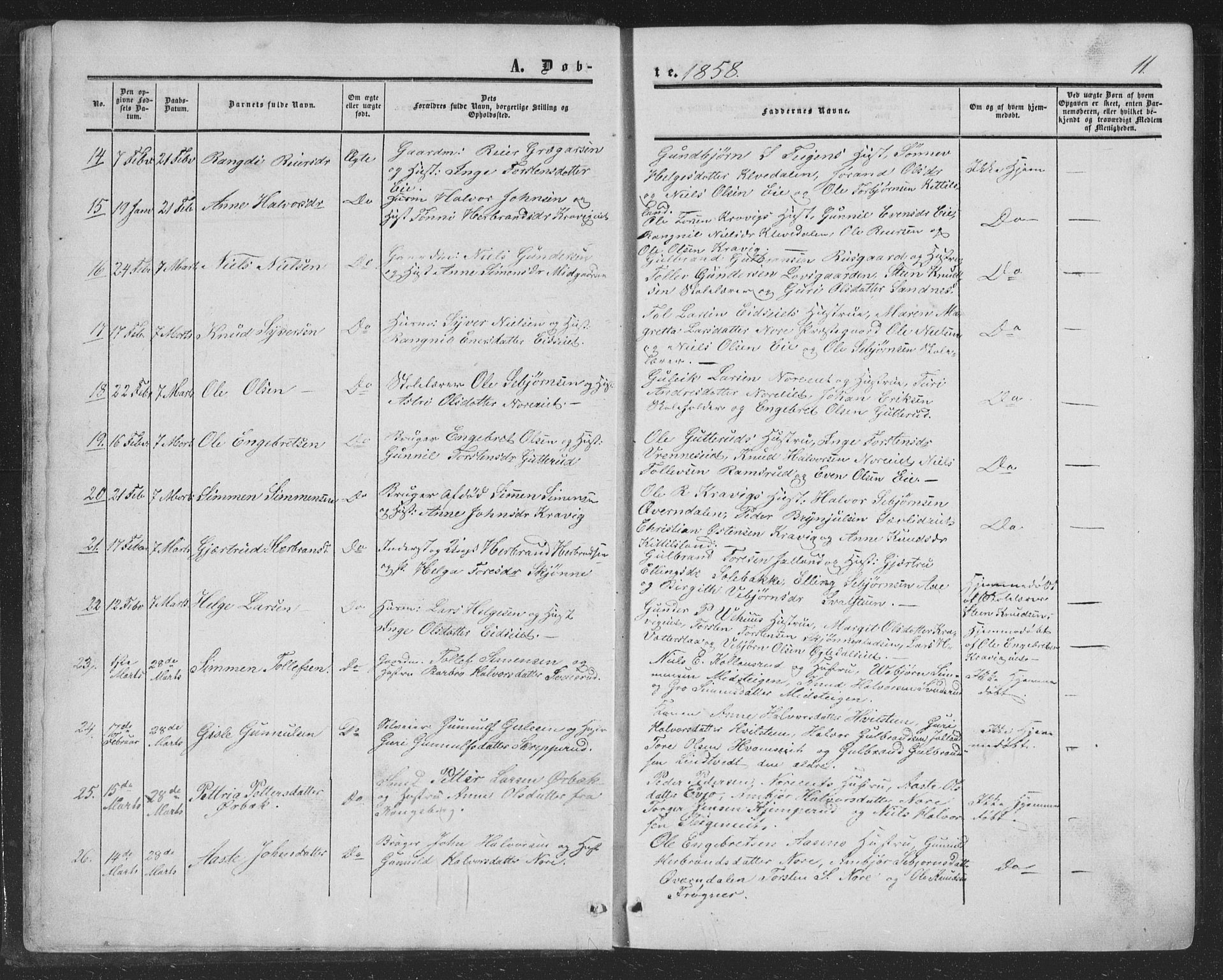 Nore kirkebøker, AV/SAKO-A-238/F/Fa/L0002: Parish register (official) no. I 2, 1856-1871, p. 11