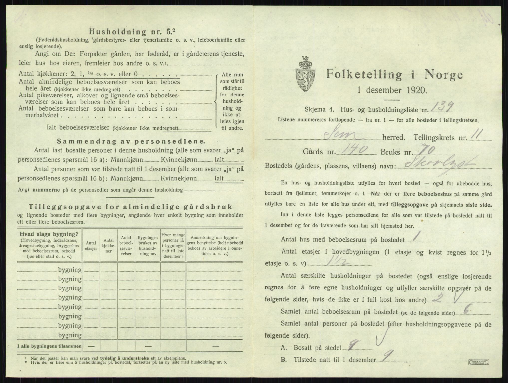 SAKO, 1920 census for Sem, 1920, p. 2518