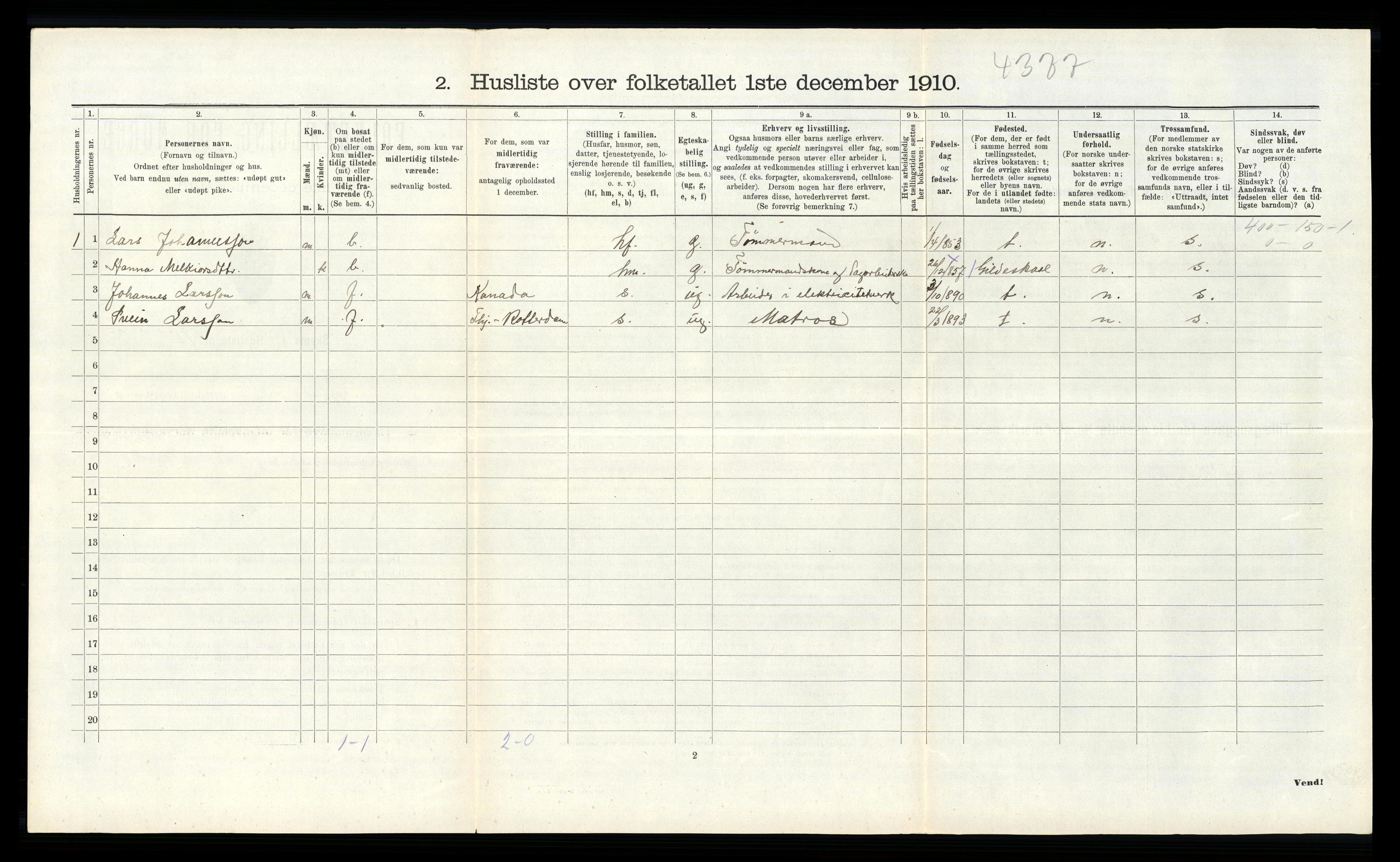 RA, 1910 census for Tysnes, 1910, p. 1031