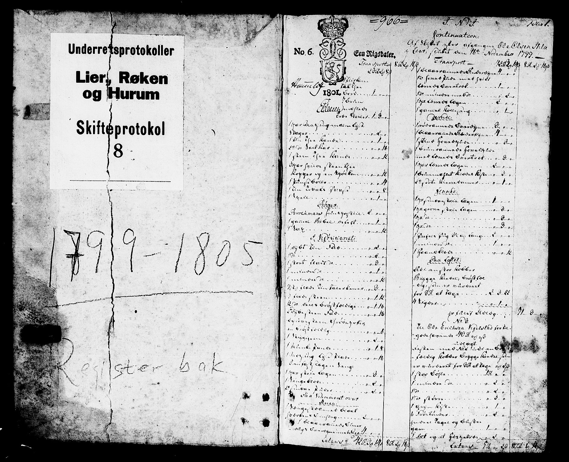 Lier, Røyken og Hurum sorenskriveri, AV/SAKO-A-89/H/Hc/L0008: Skifteprotokoll, 1799-1805, p. 0b-1a
