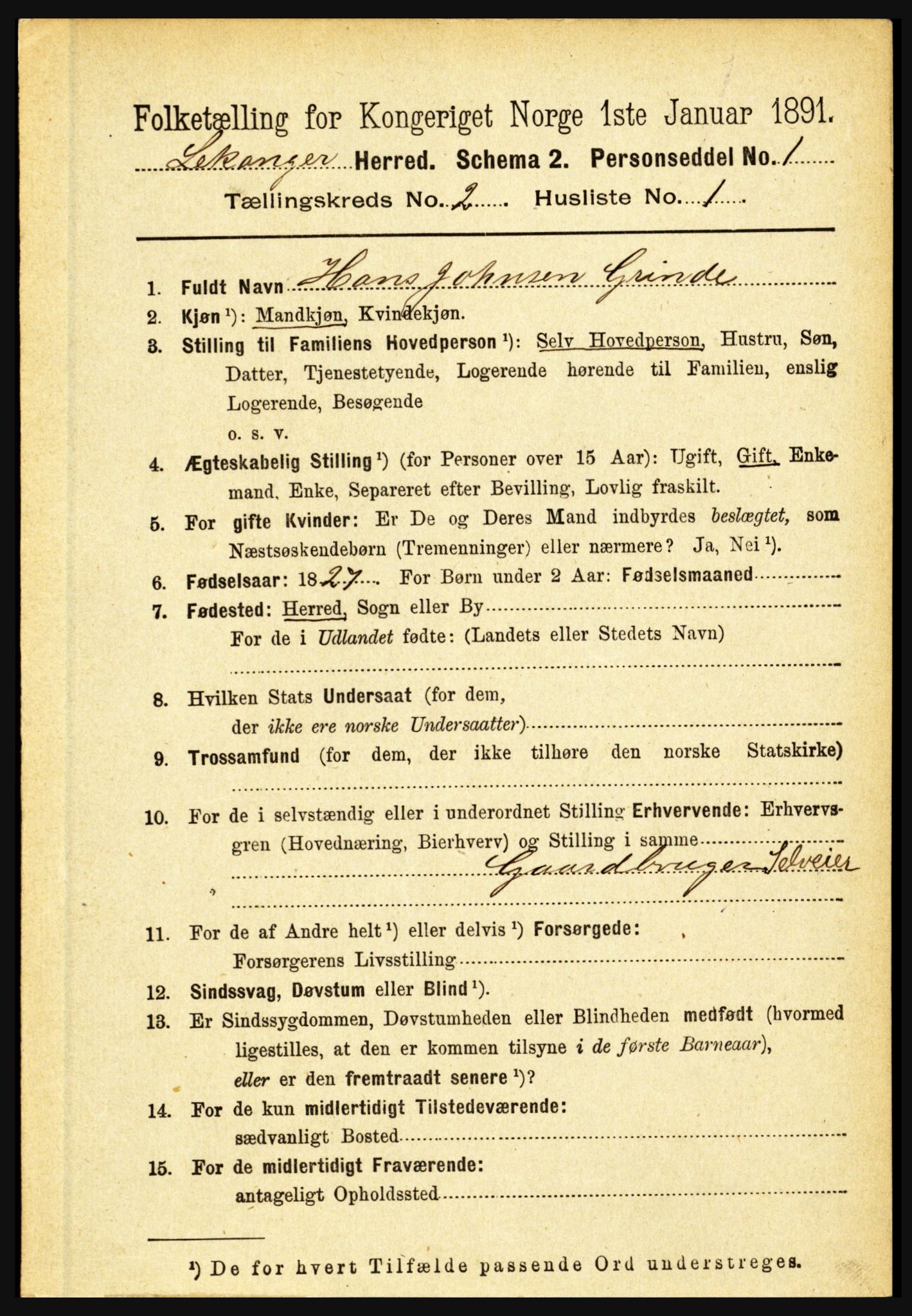 RA, 1891 census for 1419 Leikanger, 1891, p. 150