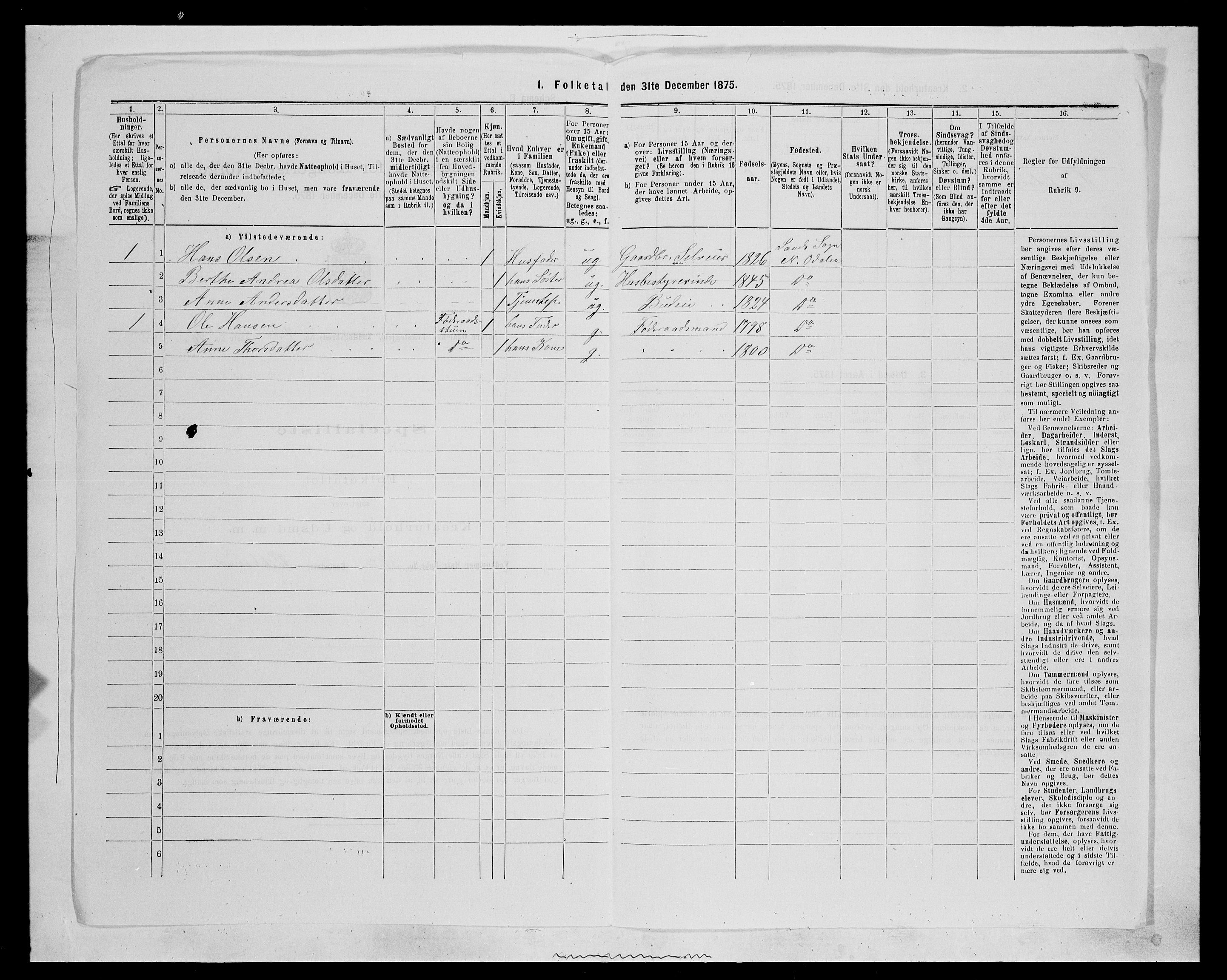 SAH, 1875 census for 0418P Nord-Odal, 1875, p. 737