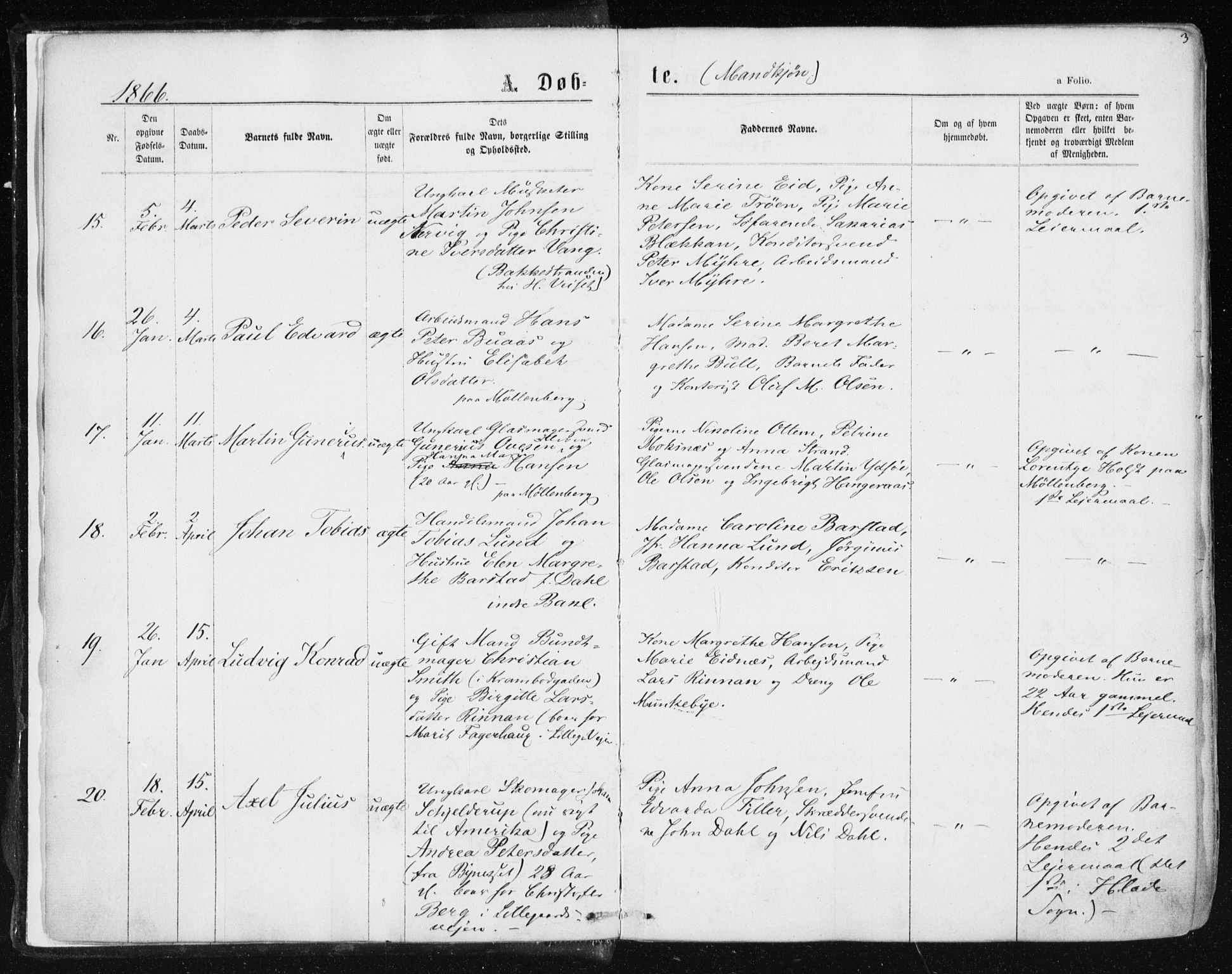 Ministerialprotokoller, klokkerbøker og fødselsregistre - Sør-Trøndelag, SAT/A-1456/604/L0186: Parish register (official) no. 604A07, 1866-1877, p. 3