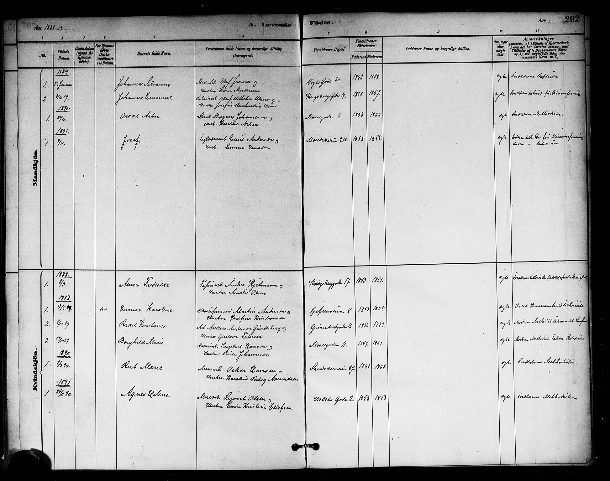 Sagene prestekontor Kirkebøker, SAO/A-10796/G/L0001: Parish register (copy) no. 1, 1880-1891, p. 292
