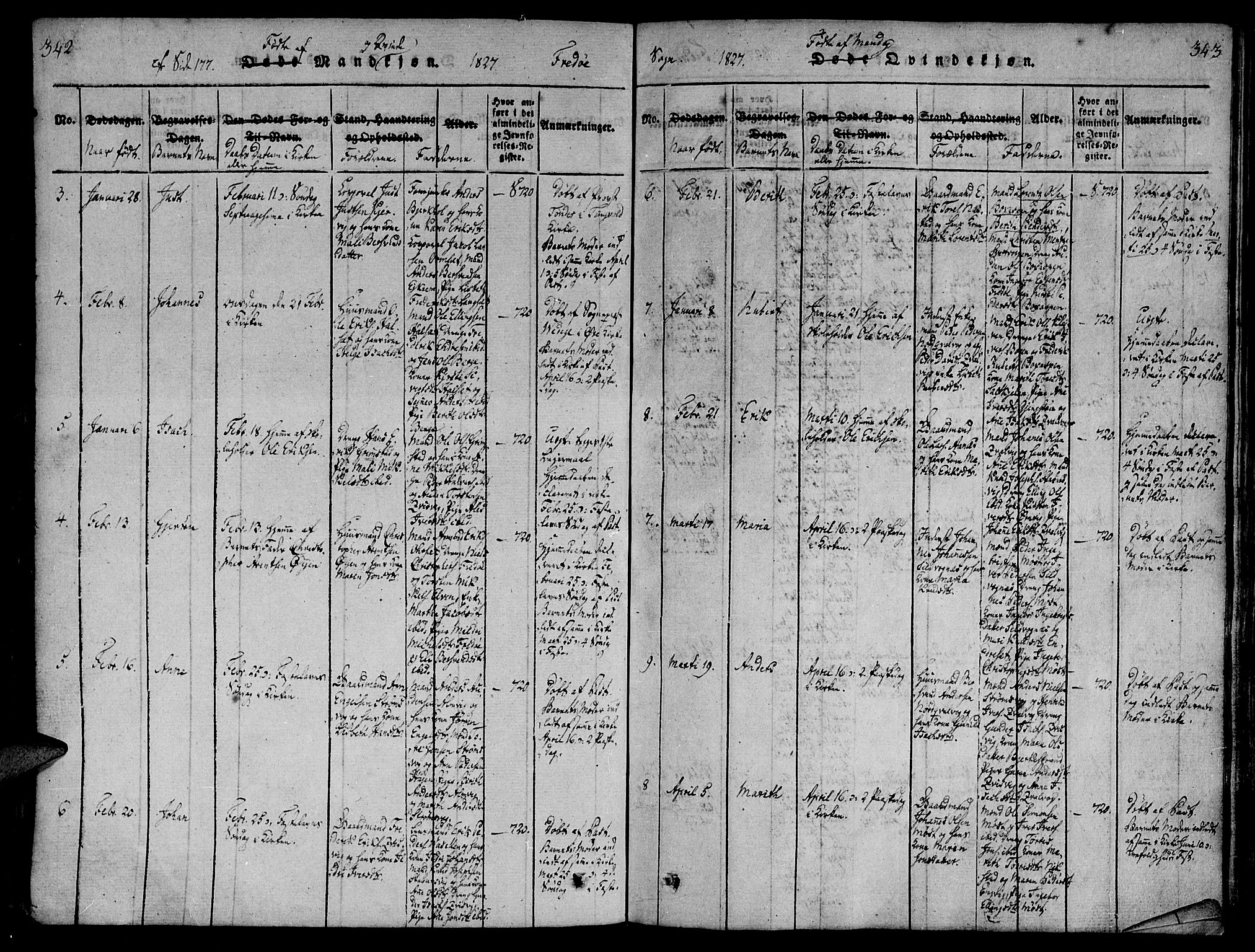 Ministerialprotokoller, klokkerbøker og fødselsregistre - Møre og Romsdal, AV/SAT-A-1454/586/L0982: Parish register (official) no. 586A08, 1819-1829, p. 342-343