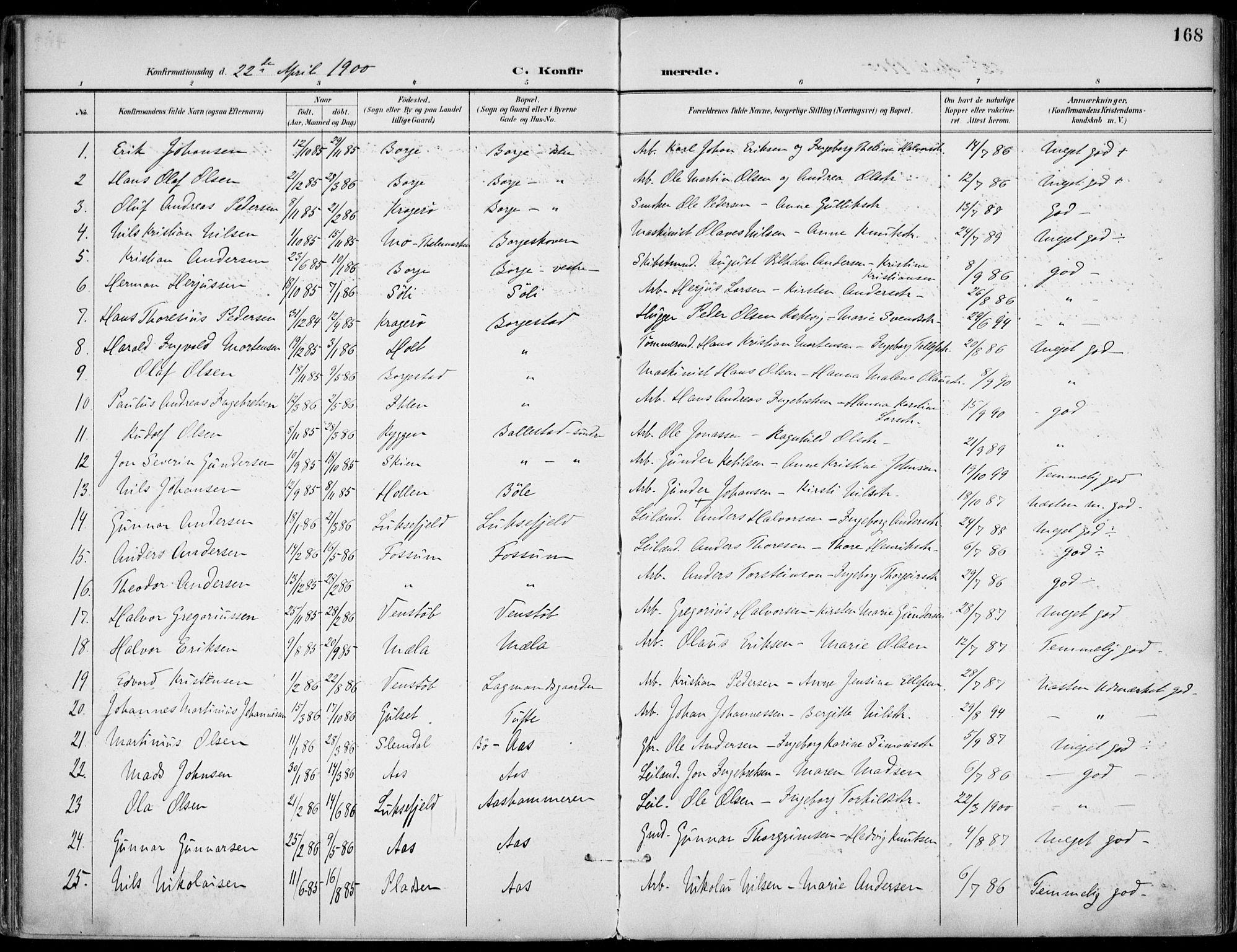 Gjerpen kirkebøker, SAKO/A-265/F/Fa/L0011: Parish register (official) no. I 11, 1896-1904, p. 168