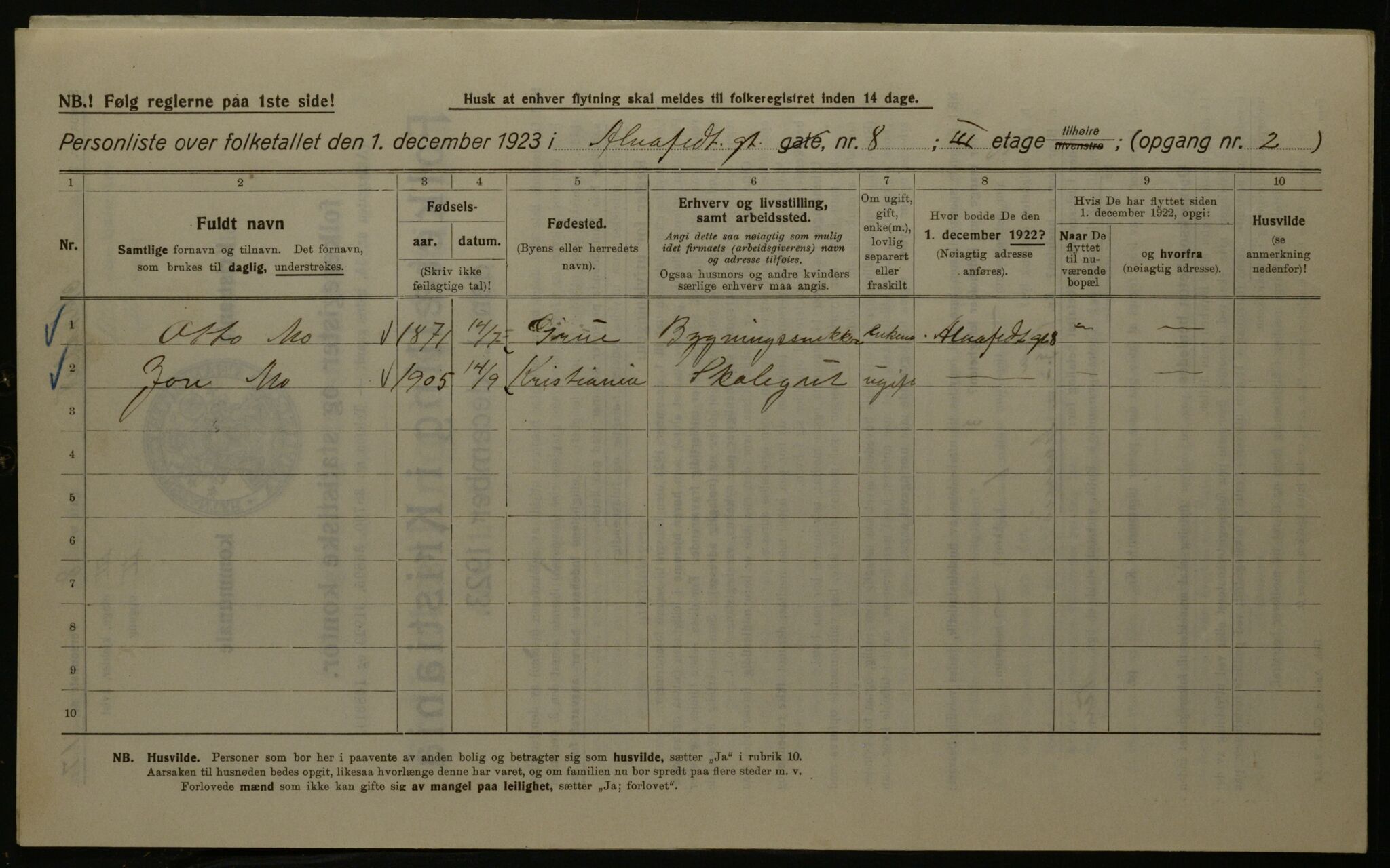 OBA, Municipal Census 1923 for Kristiania, 1923, p. 1408