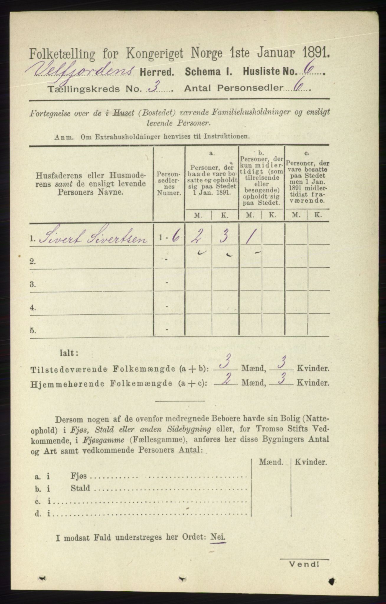 RA, 1891 census for 1813 Velfjord, 1891, p. 946