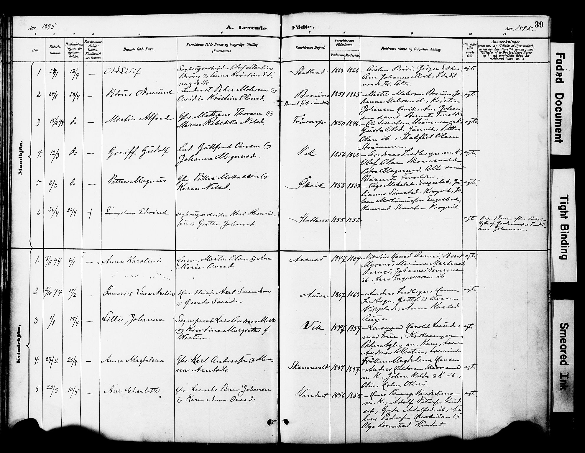 Ministerialprotokoller, klokkerbøker og fødselsregistre - Nord-Trøndelag, SAT/A-1458/774/L0628: Parish register (official) no. 774A02, 1887-1903, p. 39