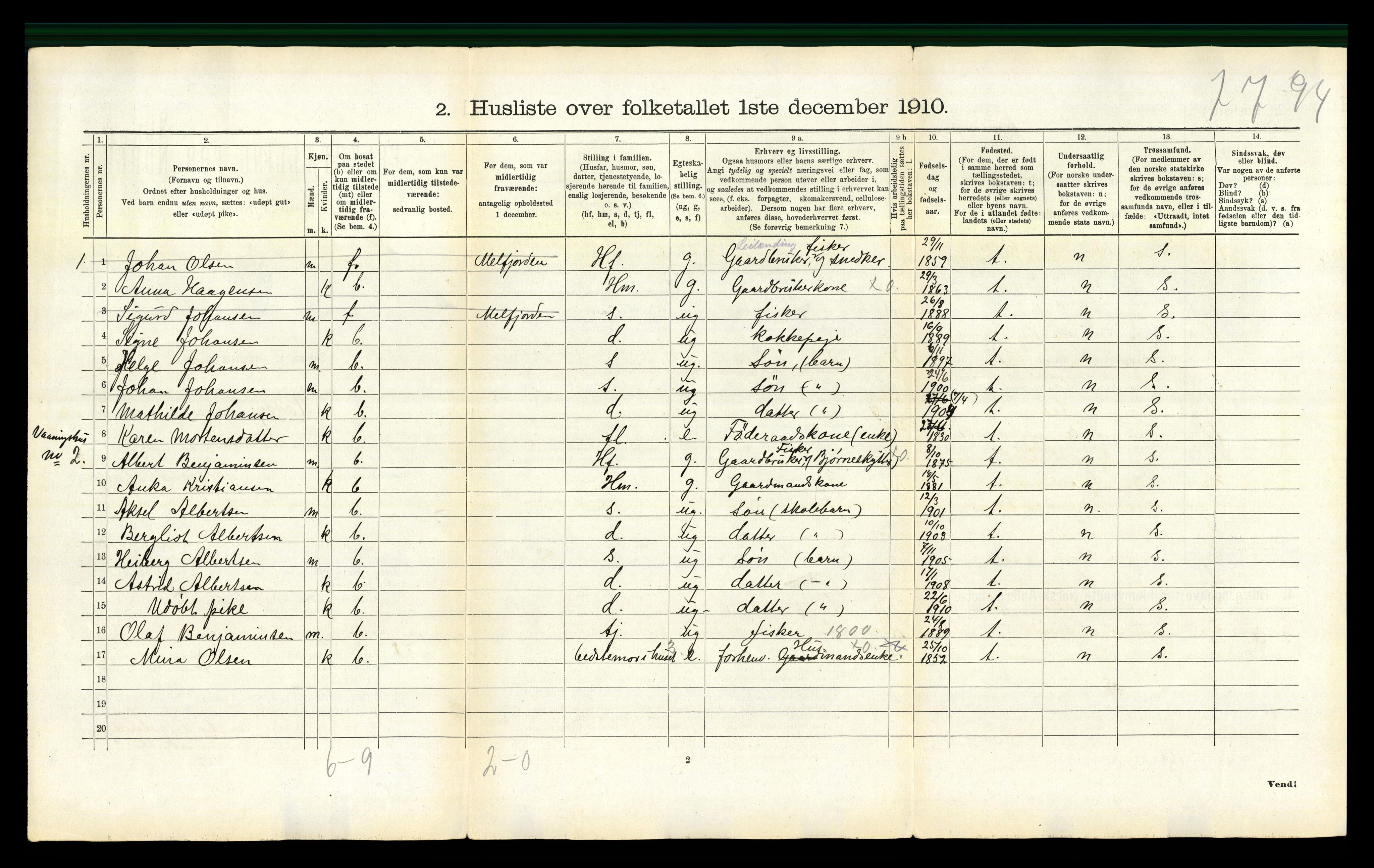 RA, 1910 census for Rødøy, 1910, p. 288