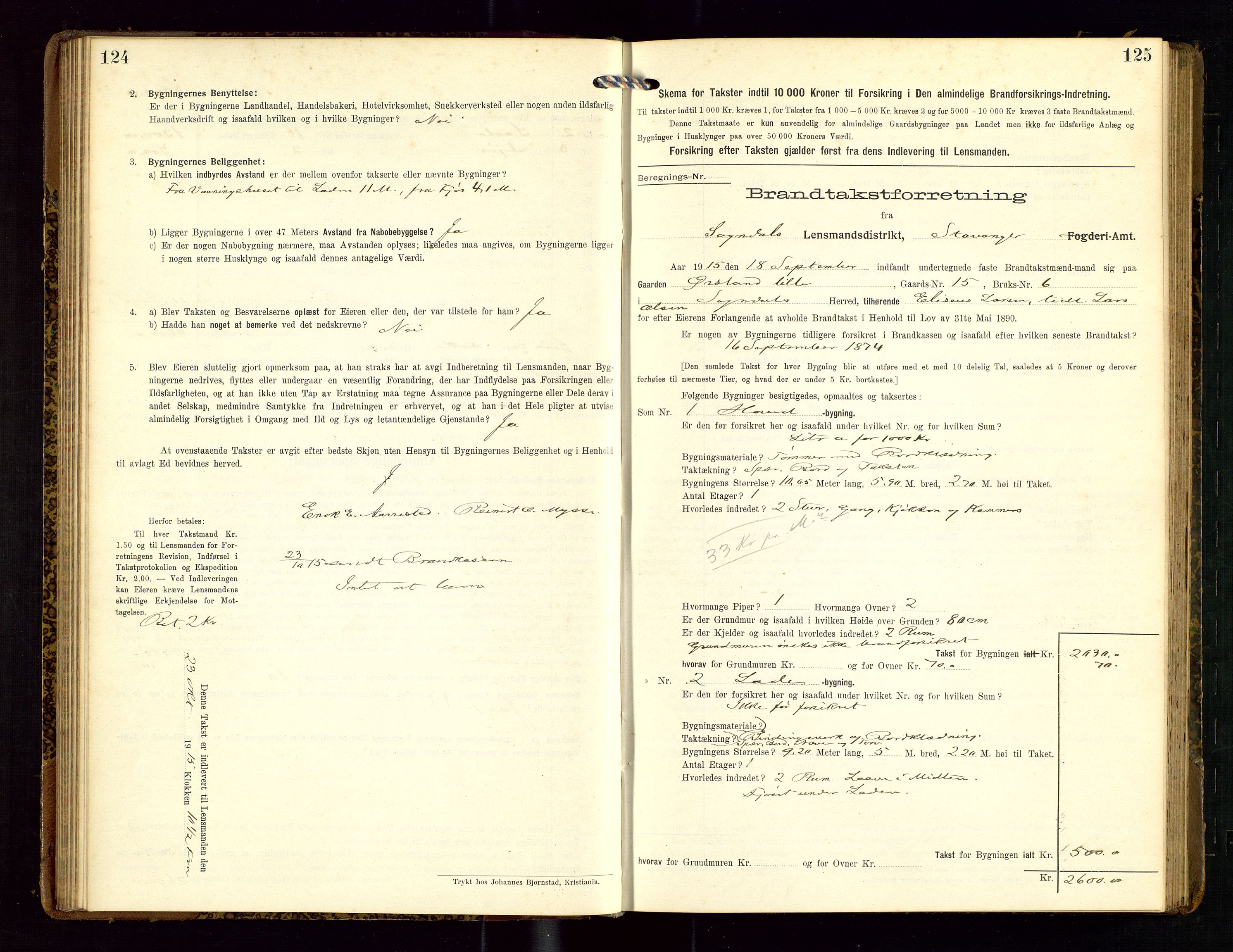 Sokndal lensmannskontor, AV/SAST-A-100417/Gob/L0003: "Brandtakst-Protokol", 1914-1917, p. 124-125