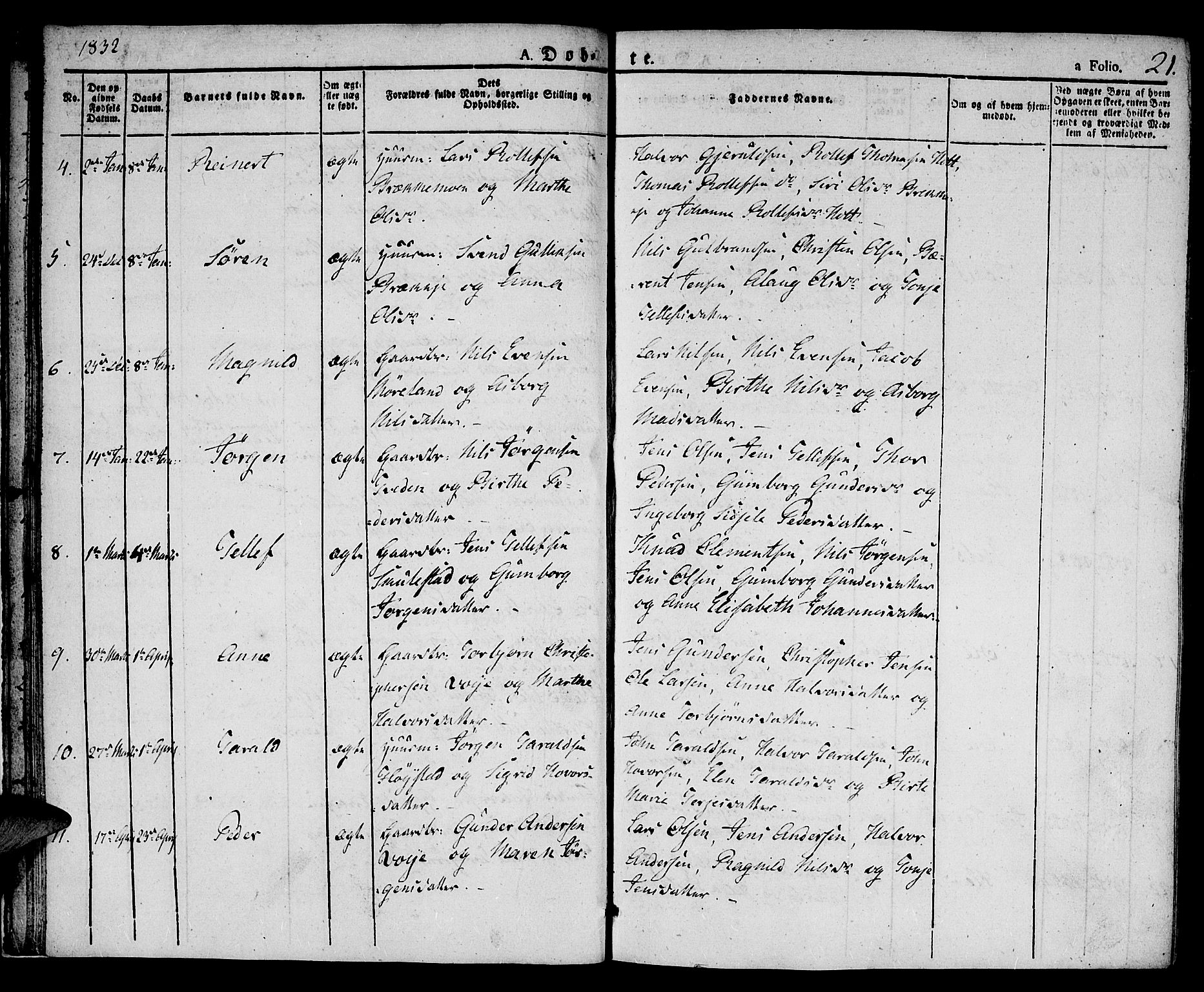 Austre Moland sokneprestkontor, SAK/1111-0001/F/Fa/Faa/L0005: Parish register (official) no. A 5, 1825-1837, p. 21