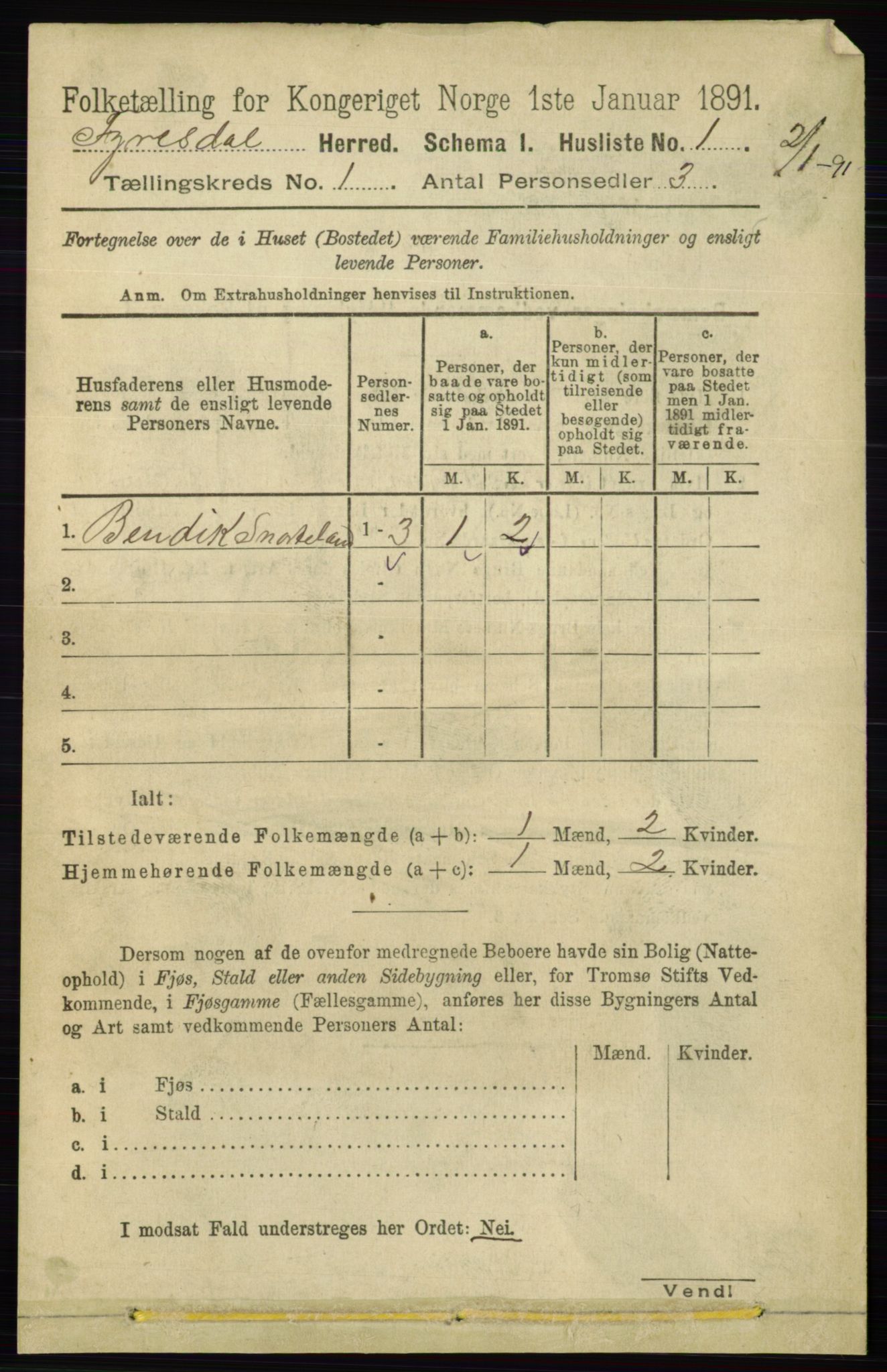 RA, 1891 census for 0831 Fyresdal, 1891, p. 24