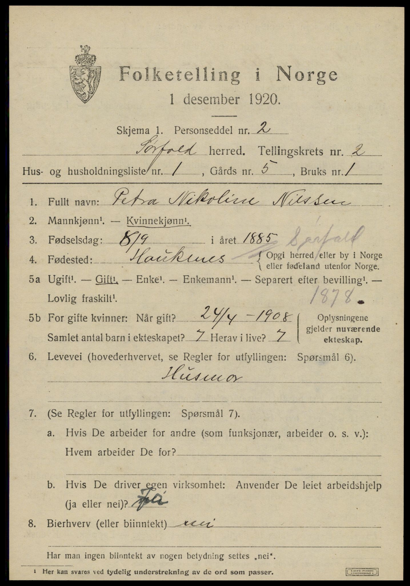 SAT, 1920 census for Sørfold, 1920, p. 1343