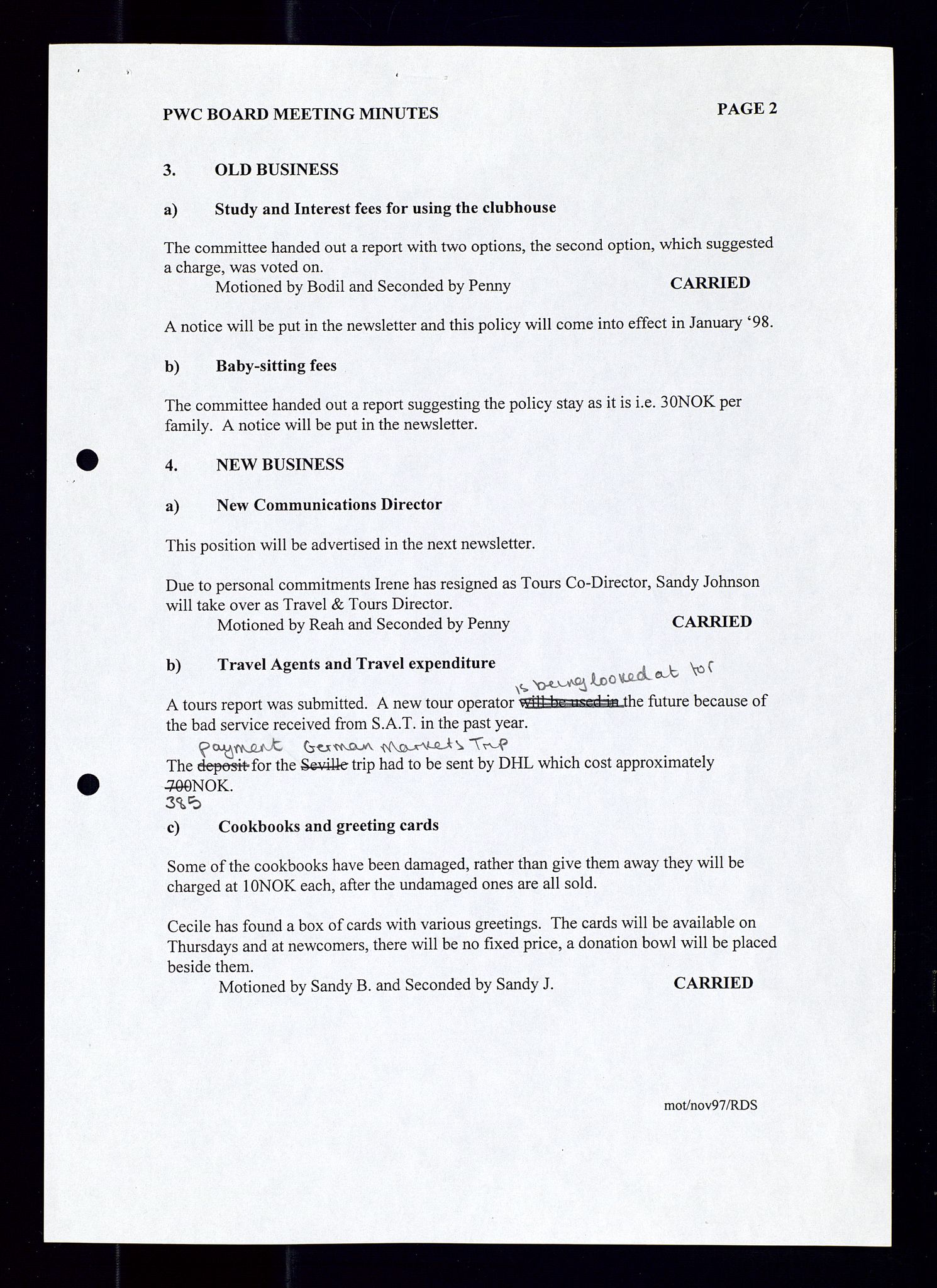 PA 1547 - Petroleum Wives Club, AV/SAST-A-101974/A/Aa/L0003: Board and General Meeting, 1994-1998