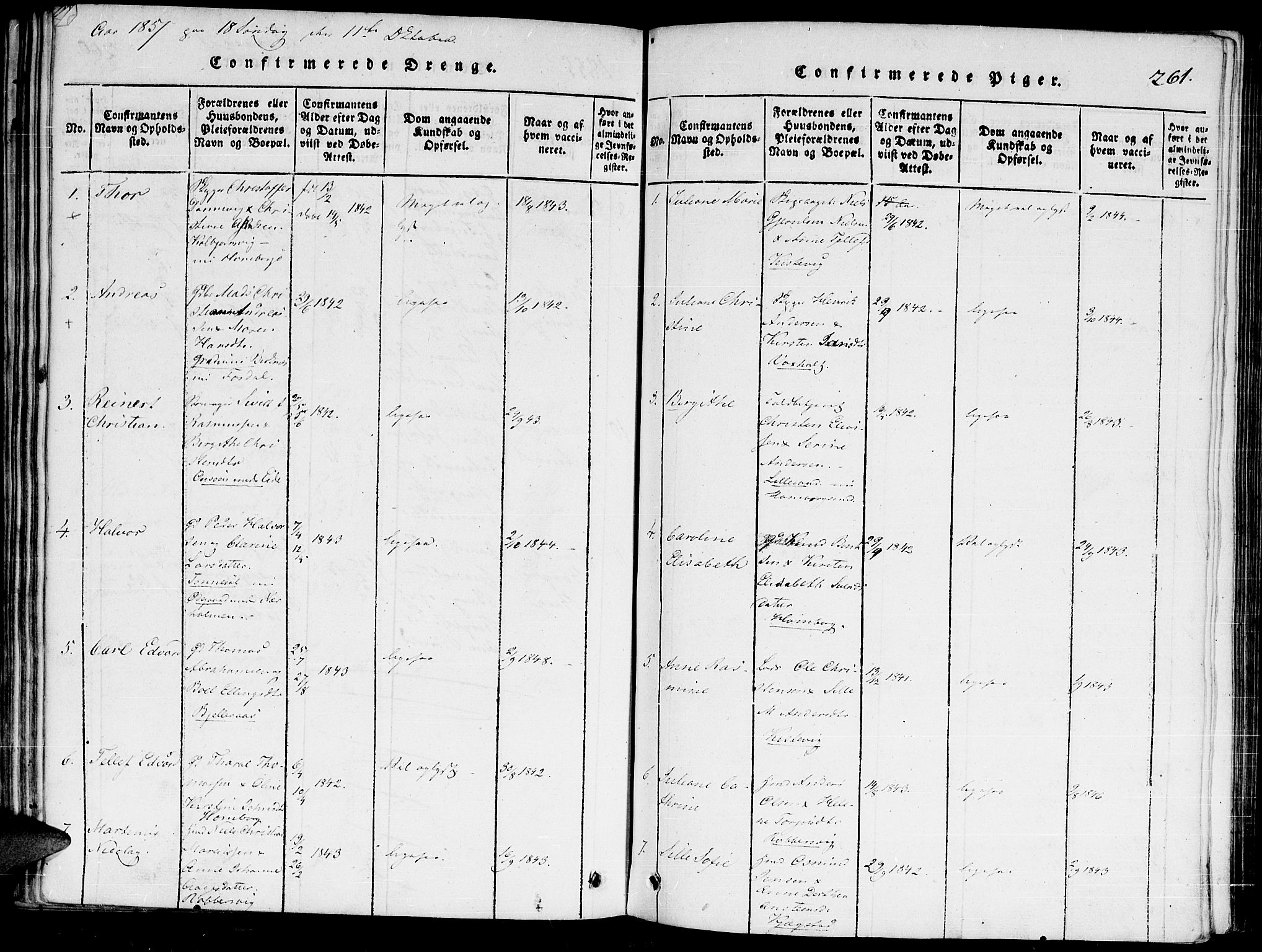 Hommedal sokneprestkontor, AV/SAK-1111-0023/F/Fa/Faa/L0001: Parish register (official) no. A 1, 1816-1860, p. 261