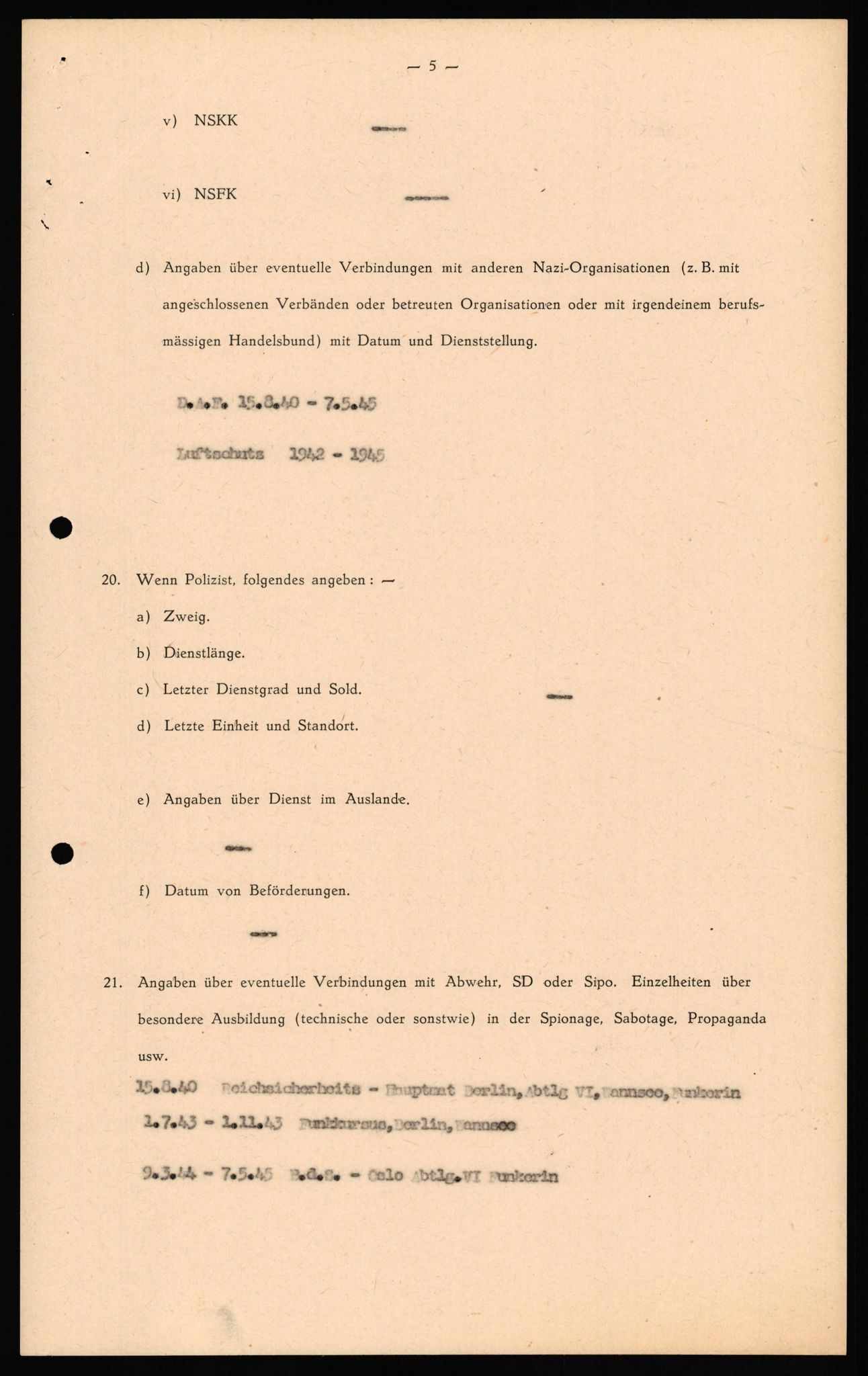 Forsvaret, Forsvarets overkommando II, RA/RAFA-3915/D/Db/L0032: CI Questionaires. Tyske okkupasjonsstyrker i Norge. Tyskere., 1945-1946, p. 164